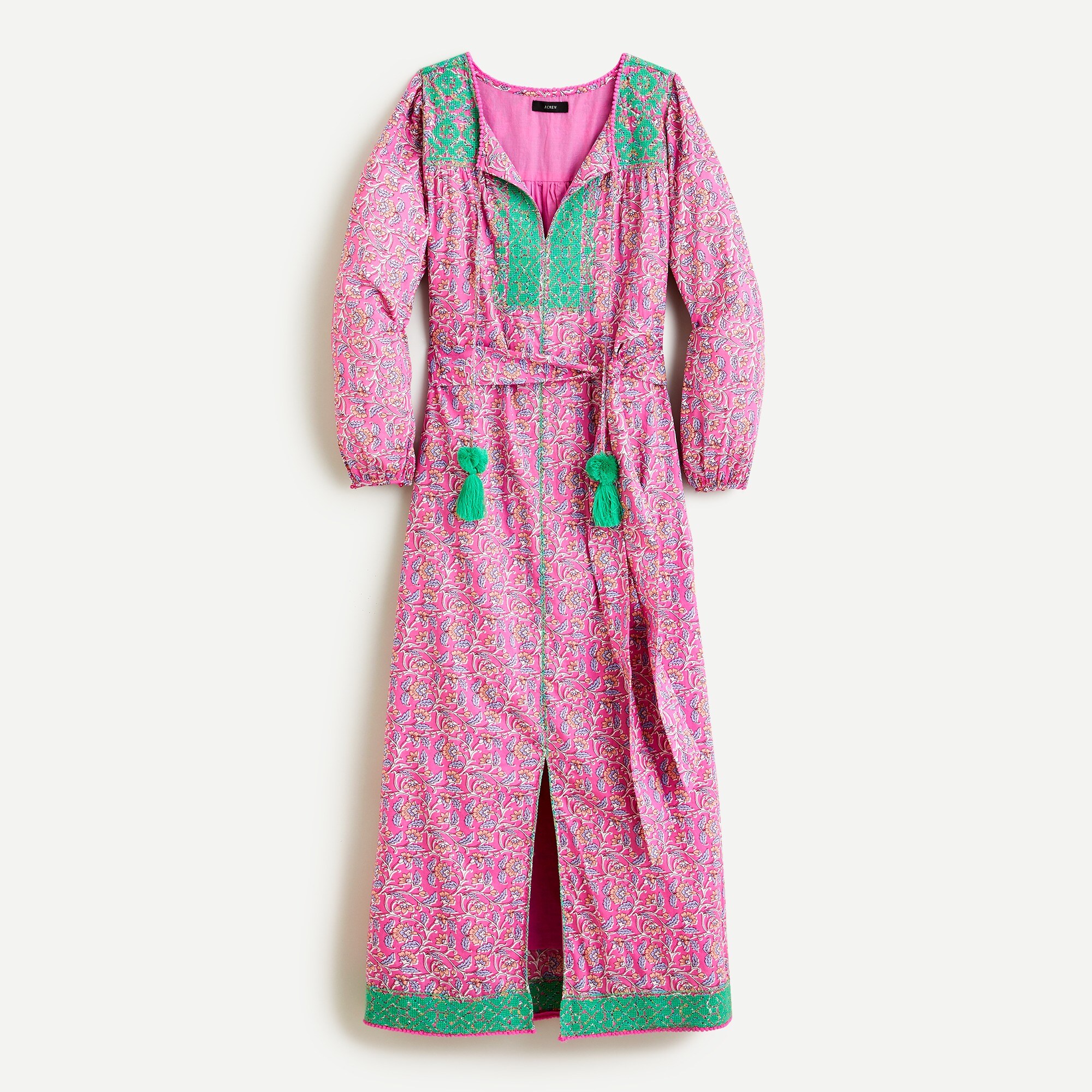 Belted Tunic Dress In Pink Vines Block Print For Women | J.Crew