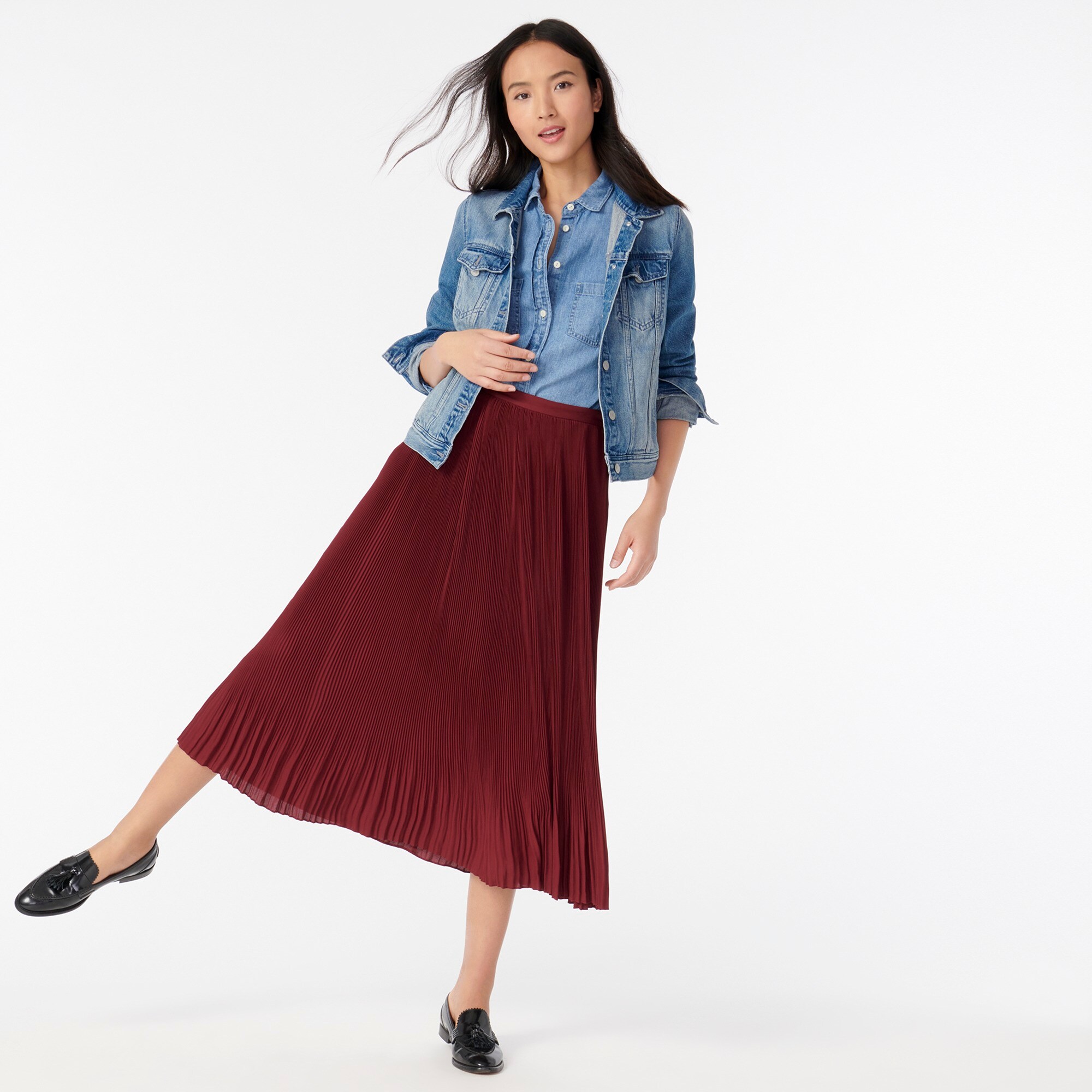 j crew factory red pleated skirt
