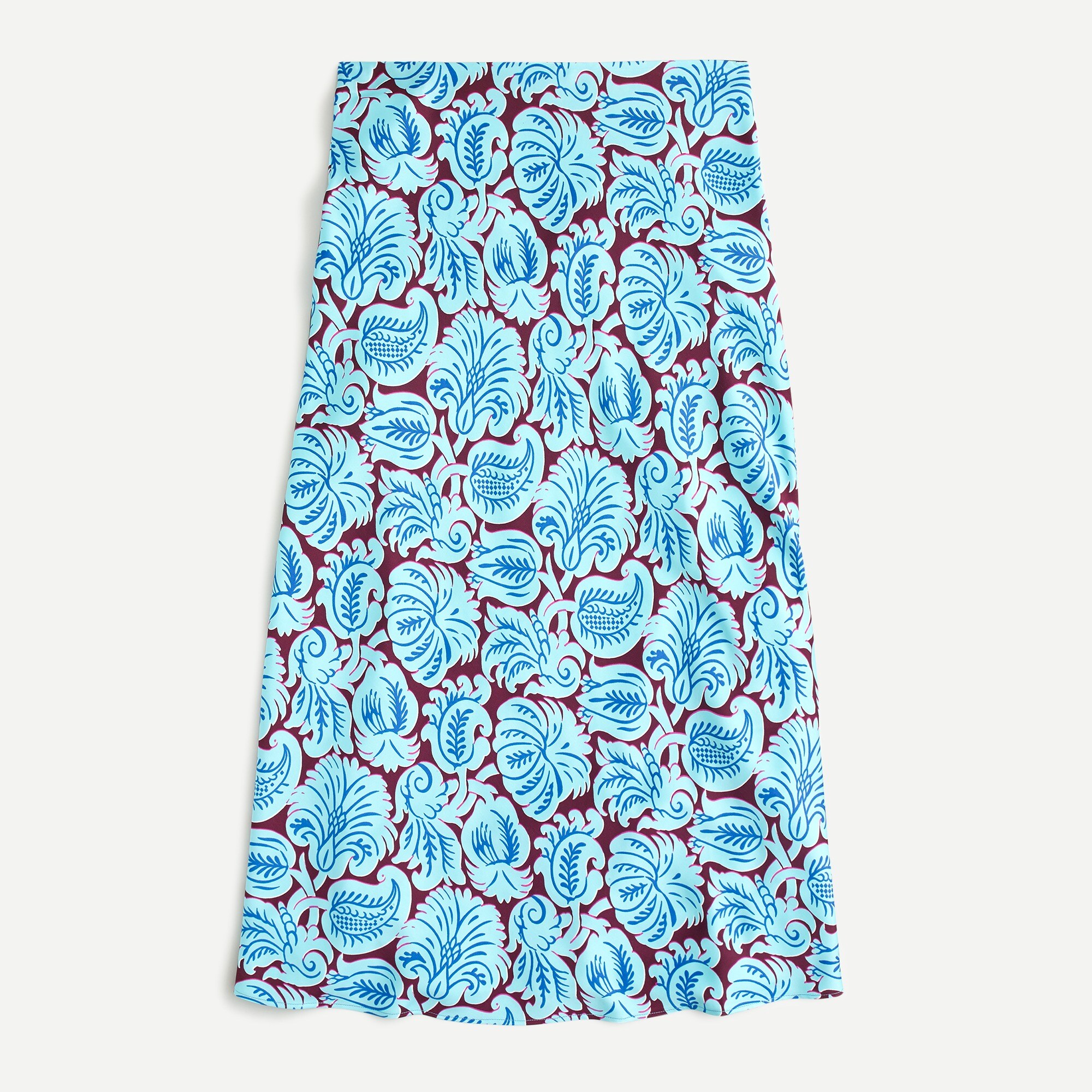 Pull-on slip skirt in aqua paisley