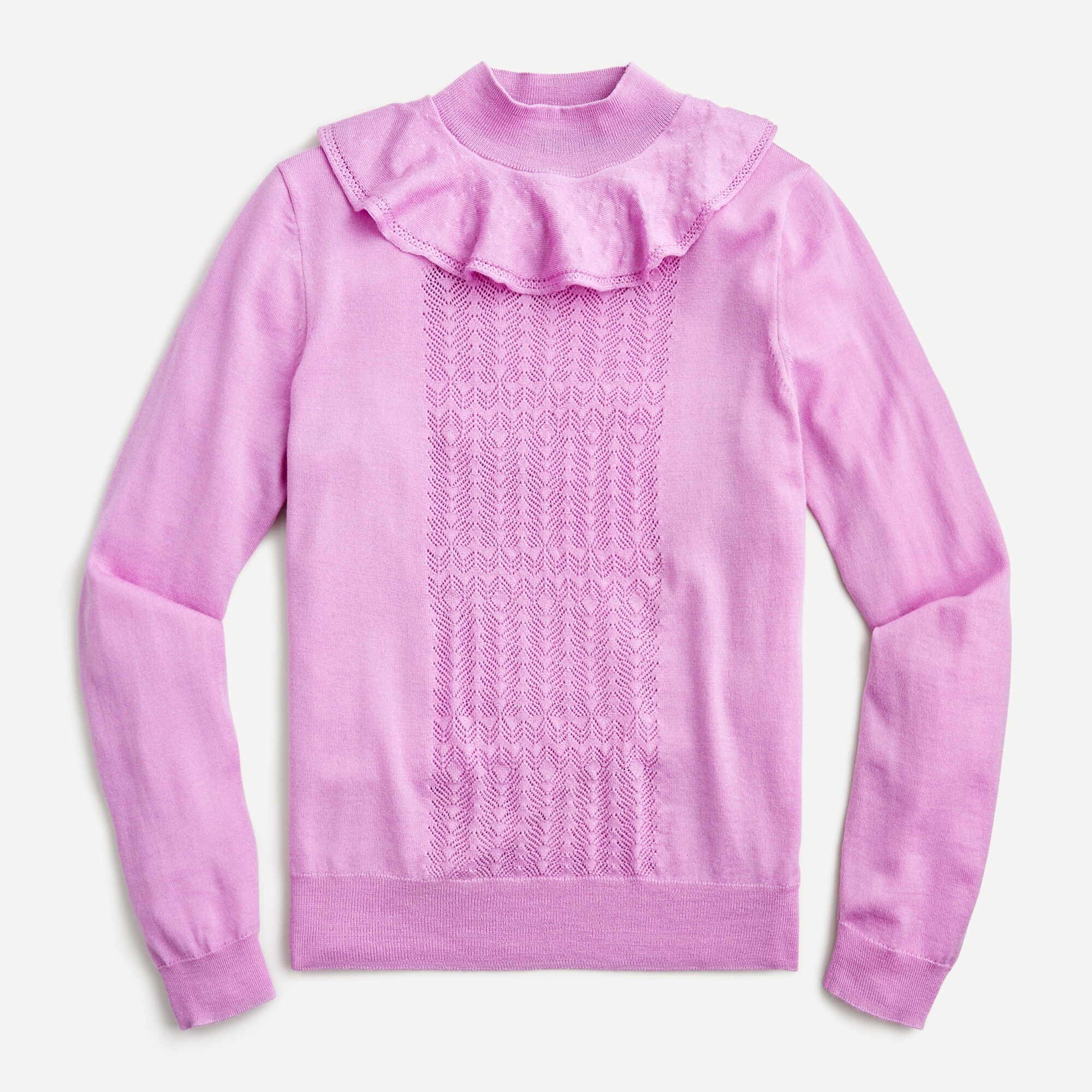 Ruffle mockneck sweater with pointelle stitch