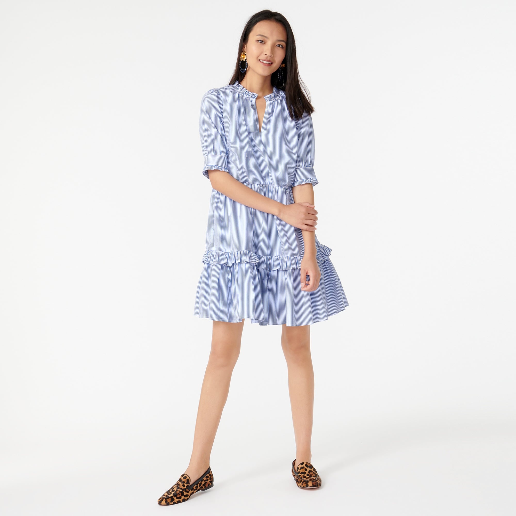 Petite Ruffleneck Tiered Popover Dress 