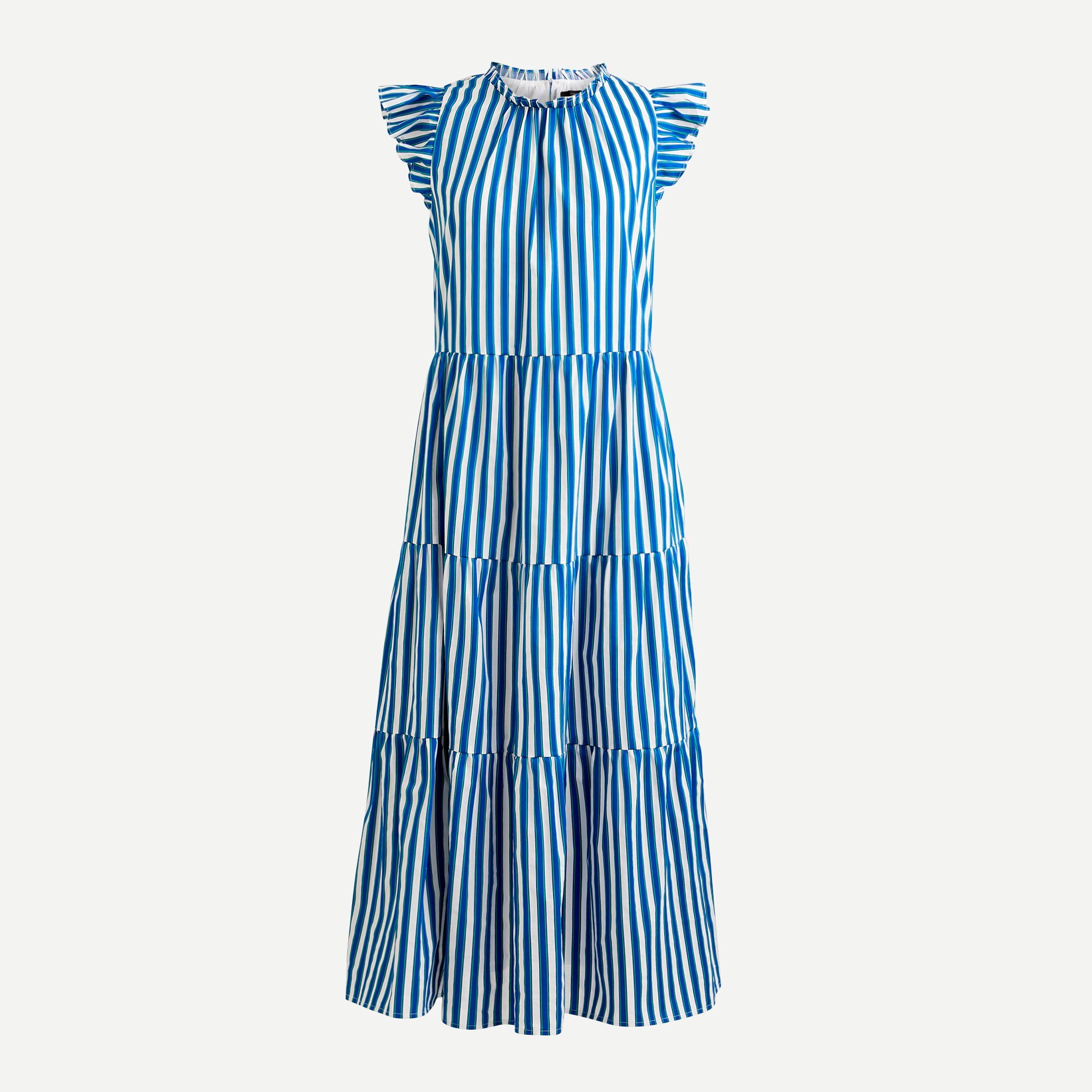 Tiered Cotton Dobby Dress In Cape Stripe For Women | J.Crew