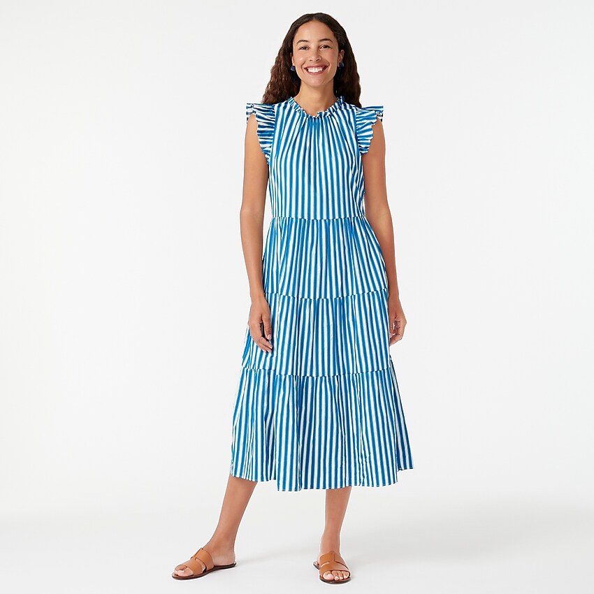 j.crew: tiered cotton dobby dress in cape stripe for women, right side, view zoomed
