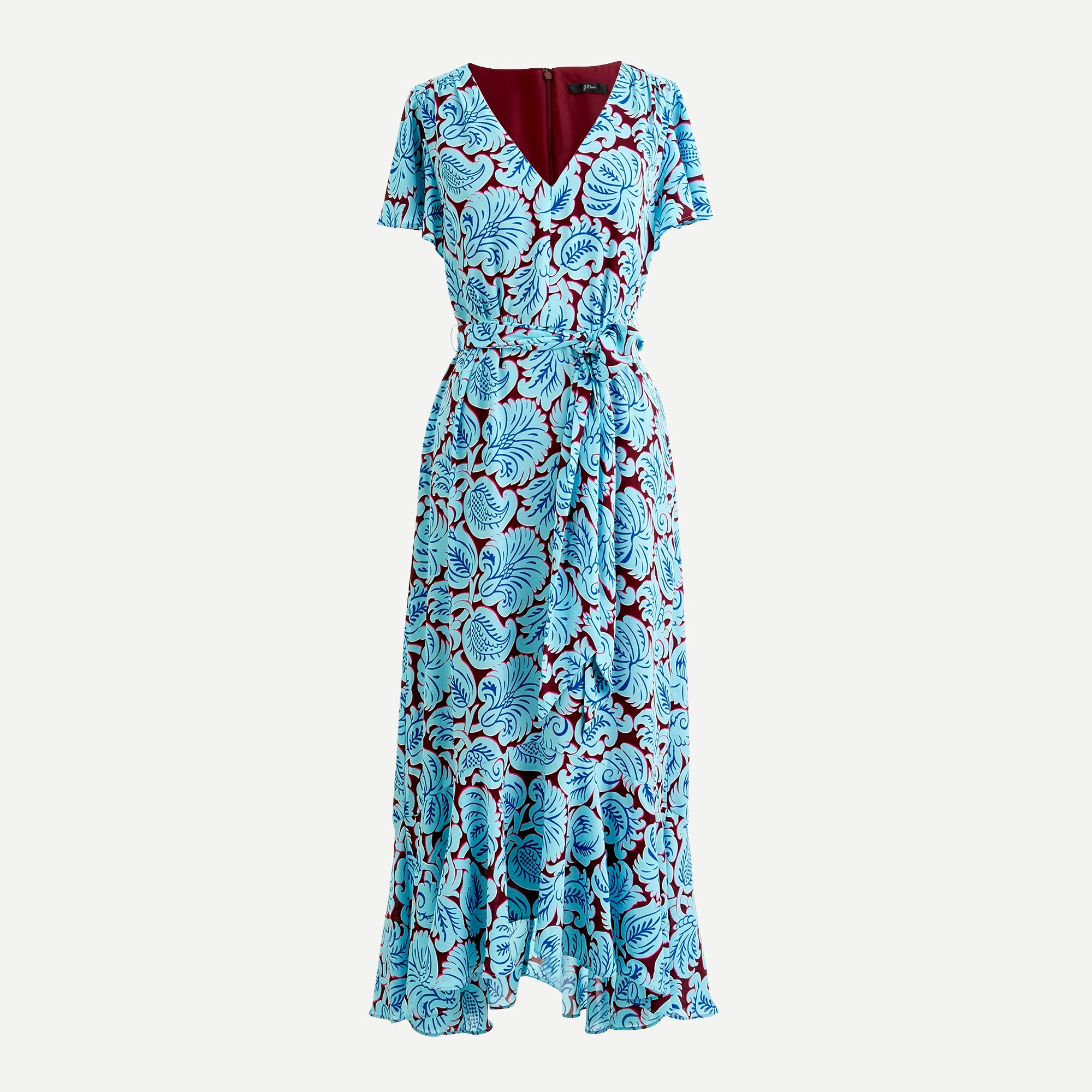j crew blue paisley dress V-neck Flutter-hem Dress In Aqua Paisley For Women