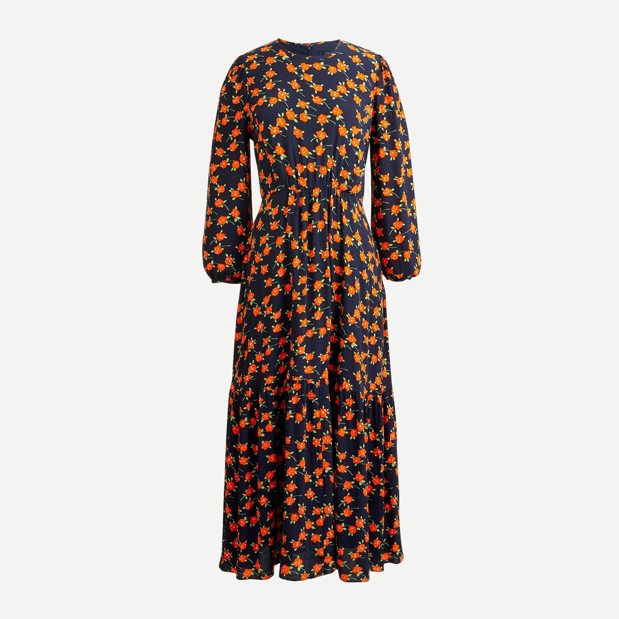 Flowy Tiered Midi Dress In Poppy Fields For Women | J.Crew