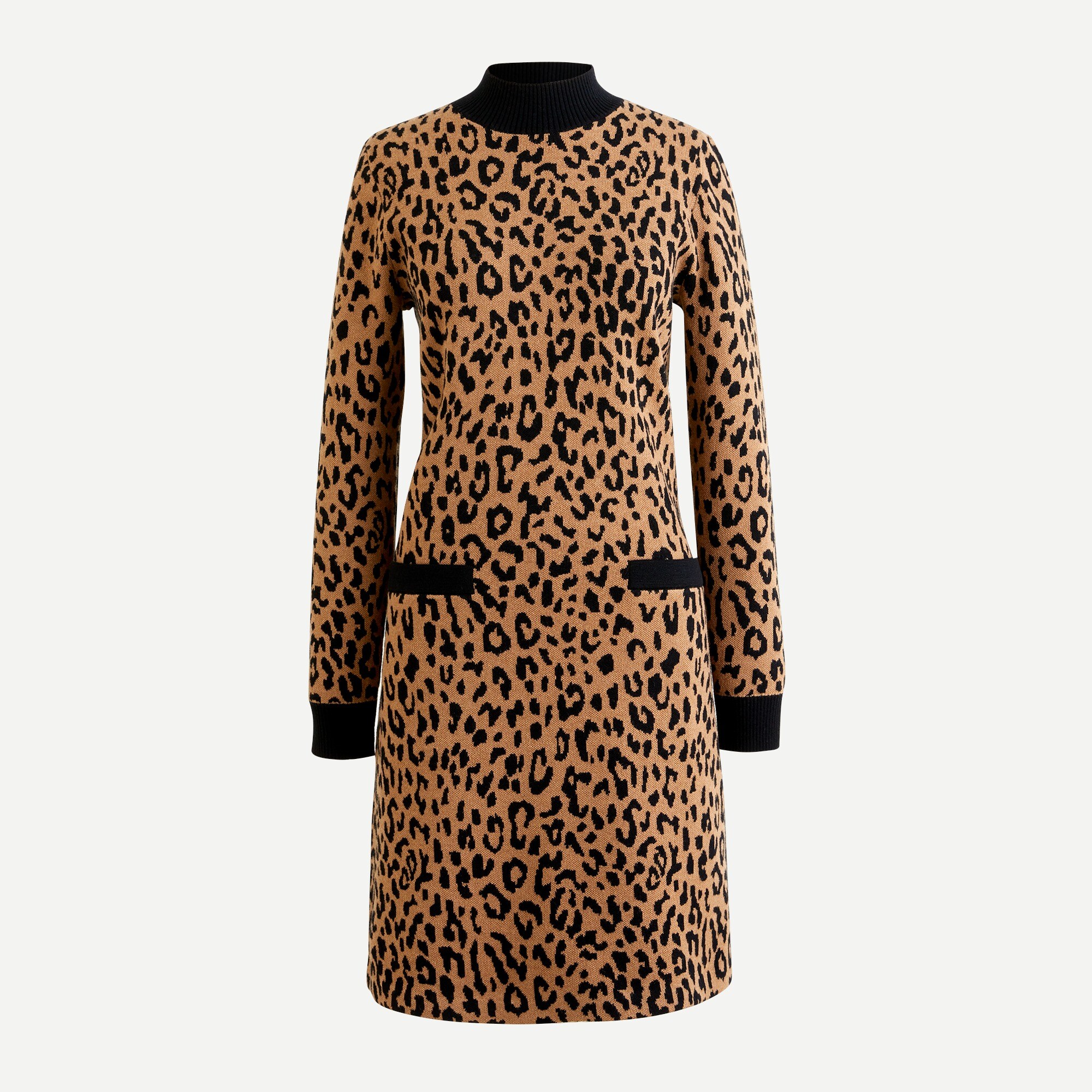 Mockneck sweater-dress in leopard