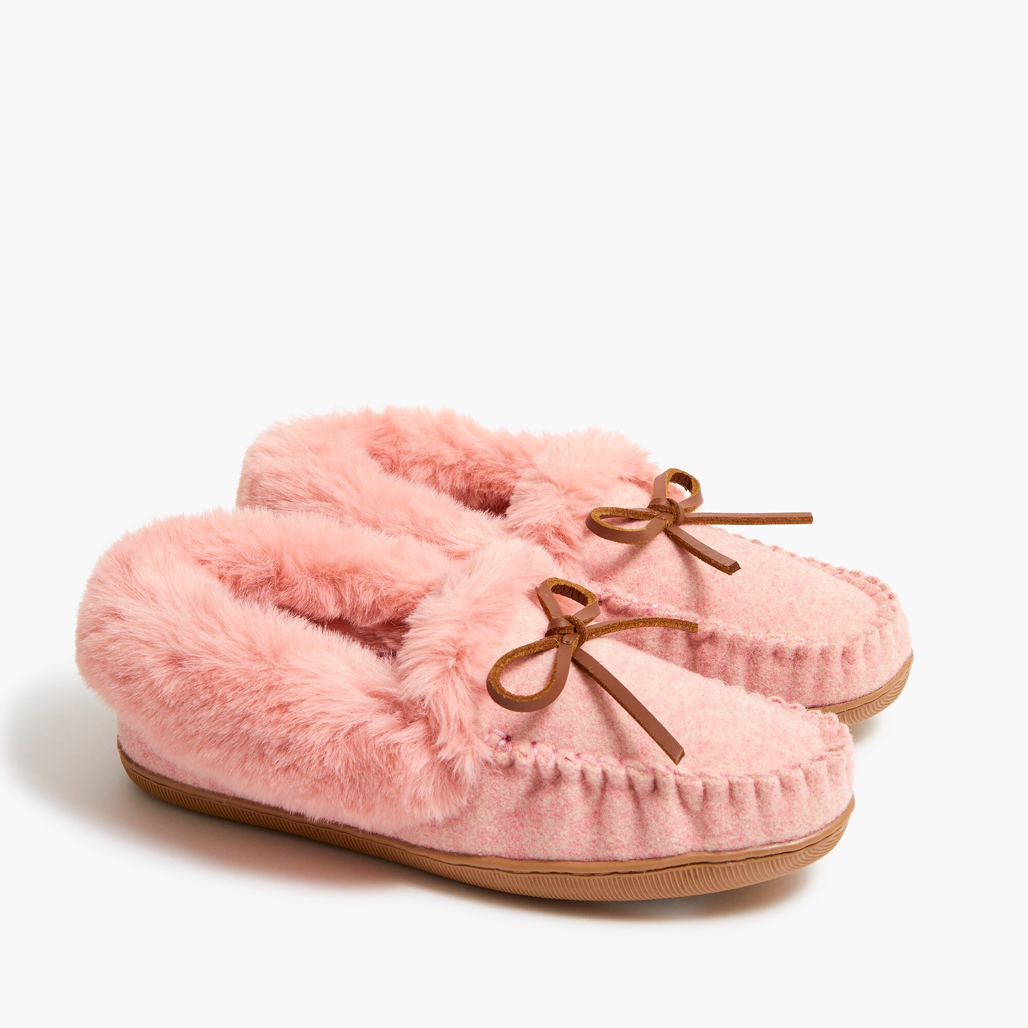 Heathered faux-shearling moccasin slippers