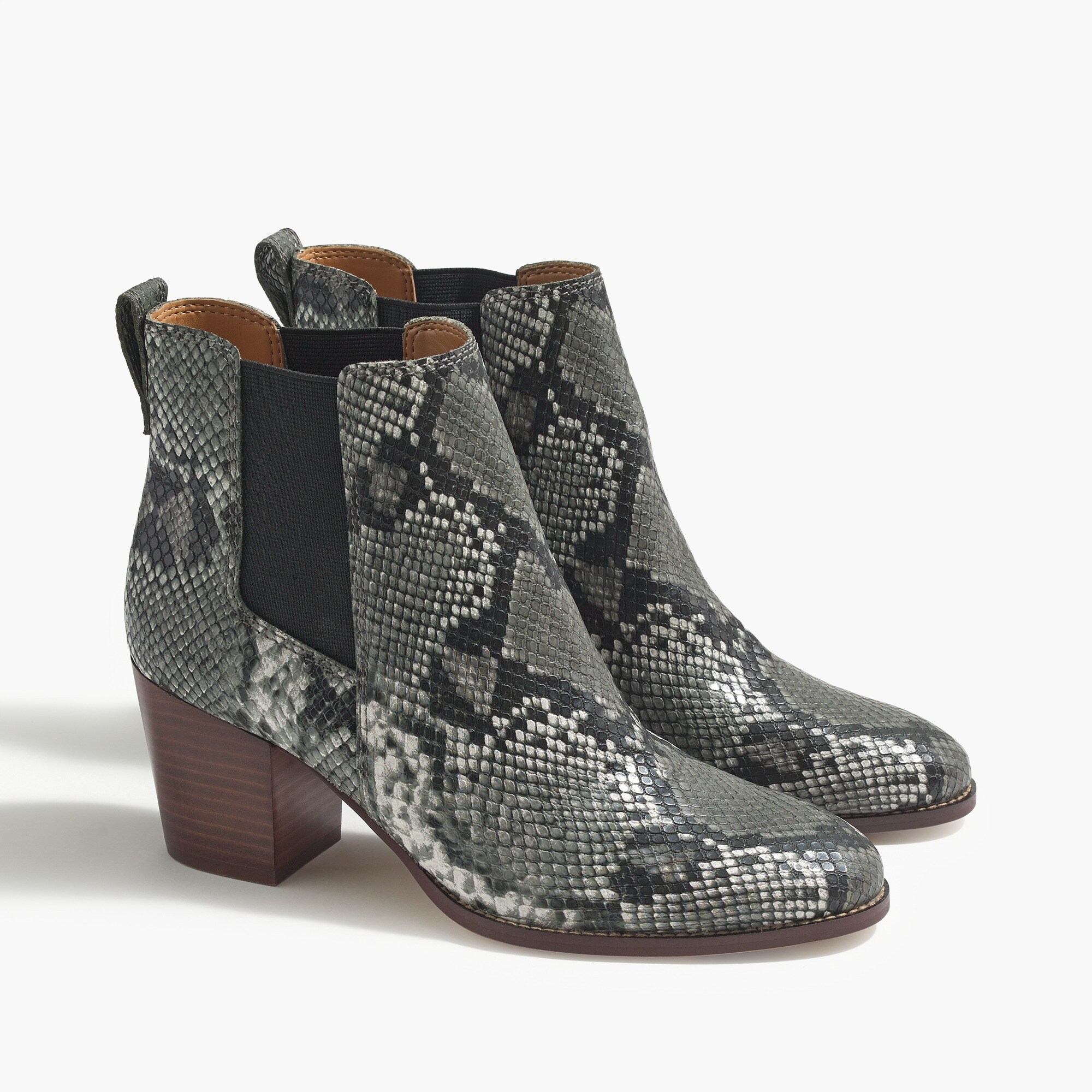 heeled snakeskin print boots