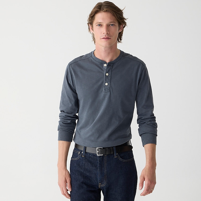 j.crew: garment-dyed slub cotton henley for men, right side, view zoomed