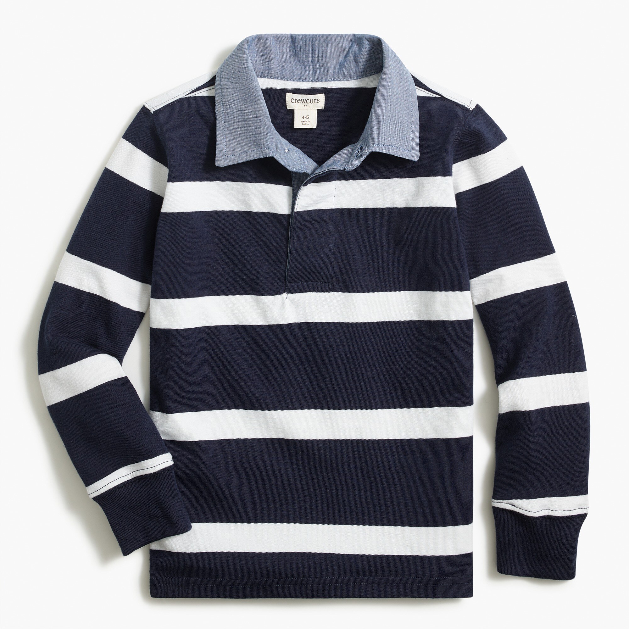 Boys' long-sleeve rugby polo with chambray collar
