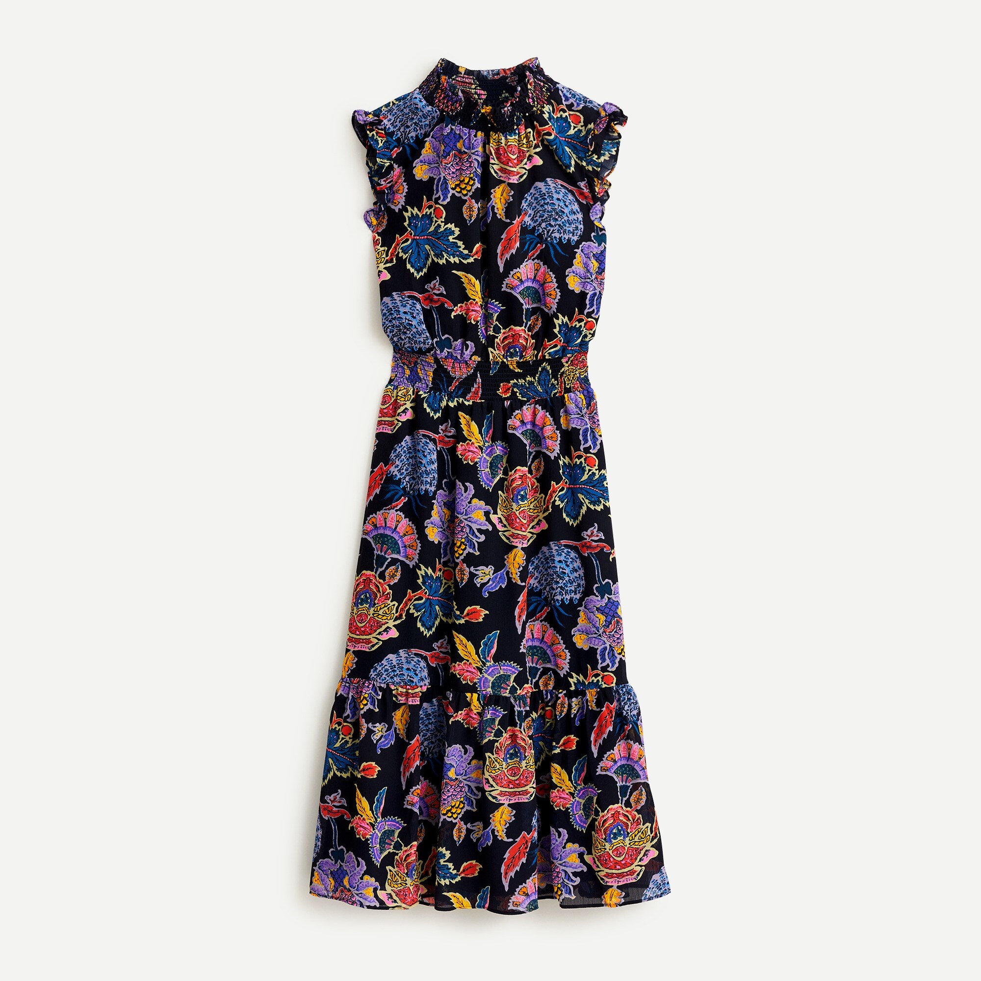 Smocked-waist midi dress in paisley