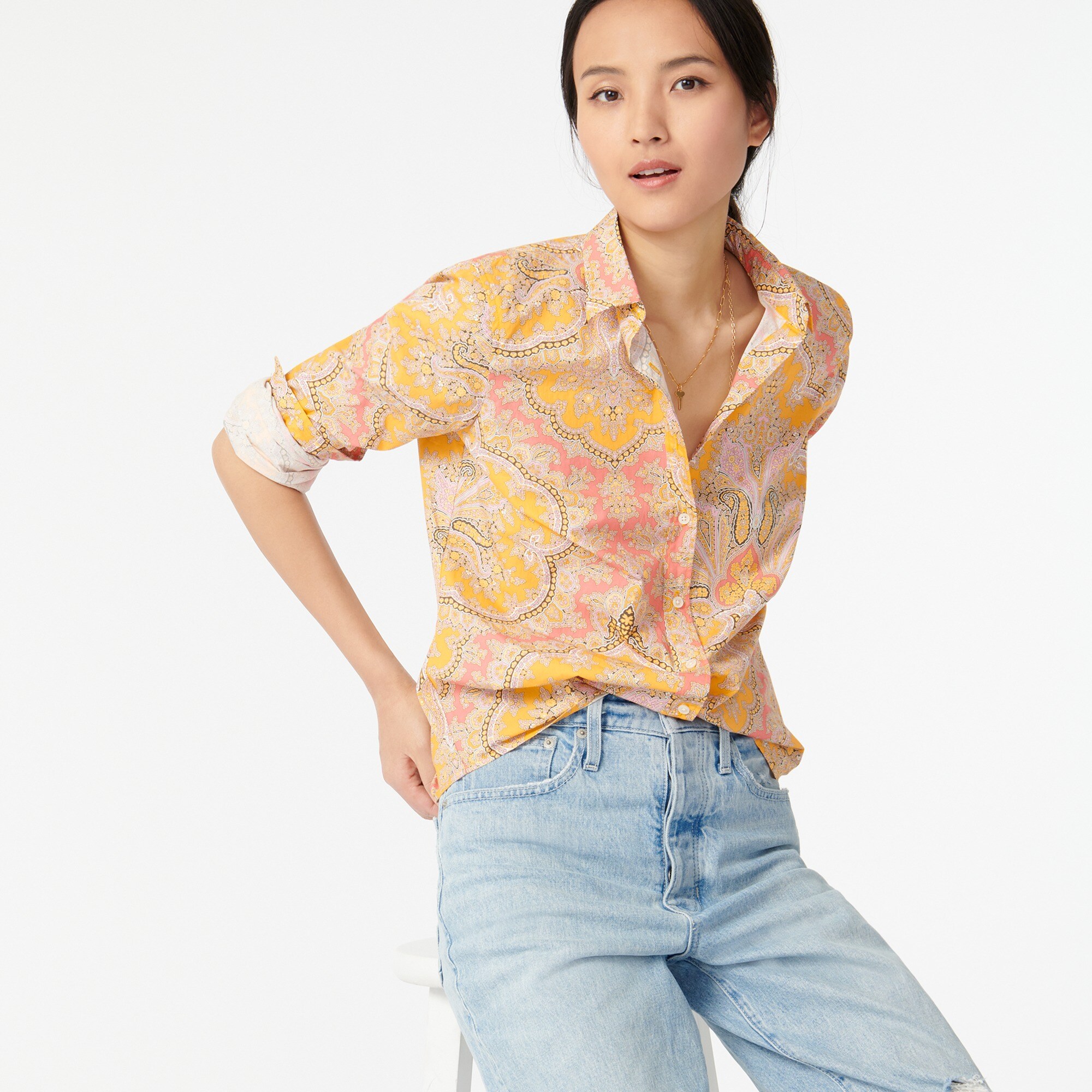 j.crew: collection slim perfect shirt in ratti&reg; paisley for women, right side, view zoomed