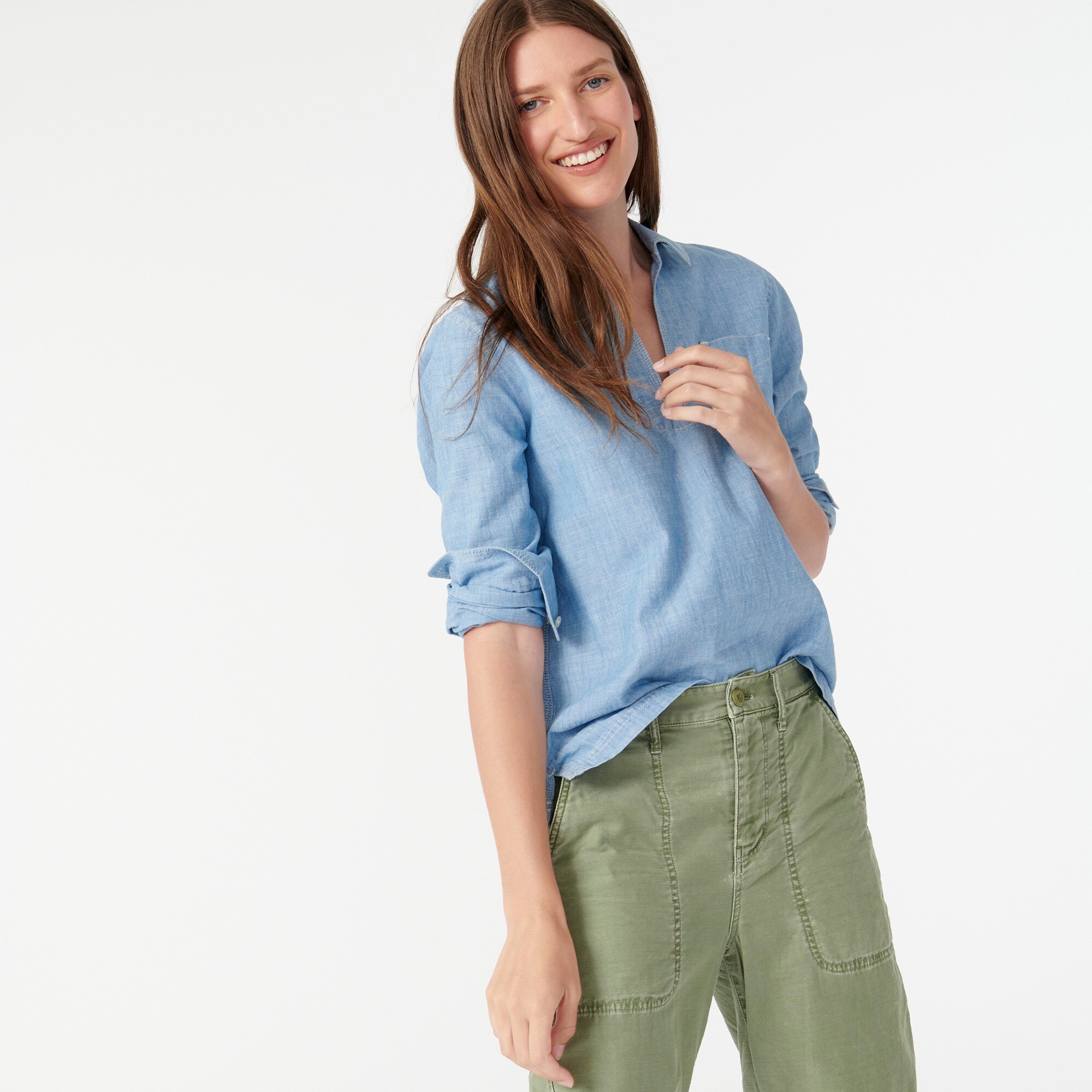 womens denim popover shirt