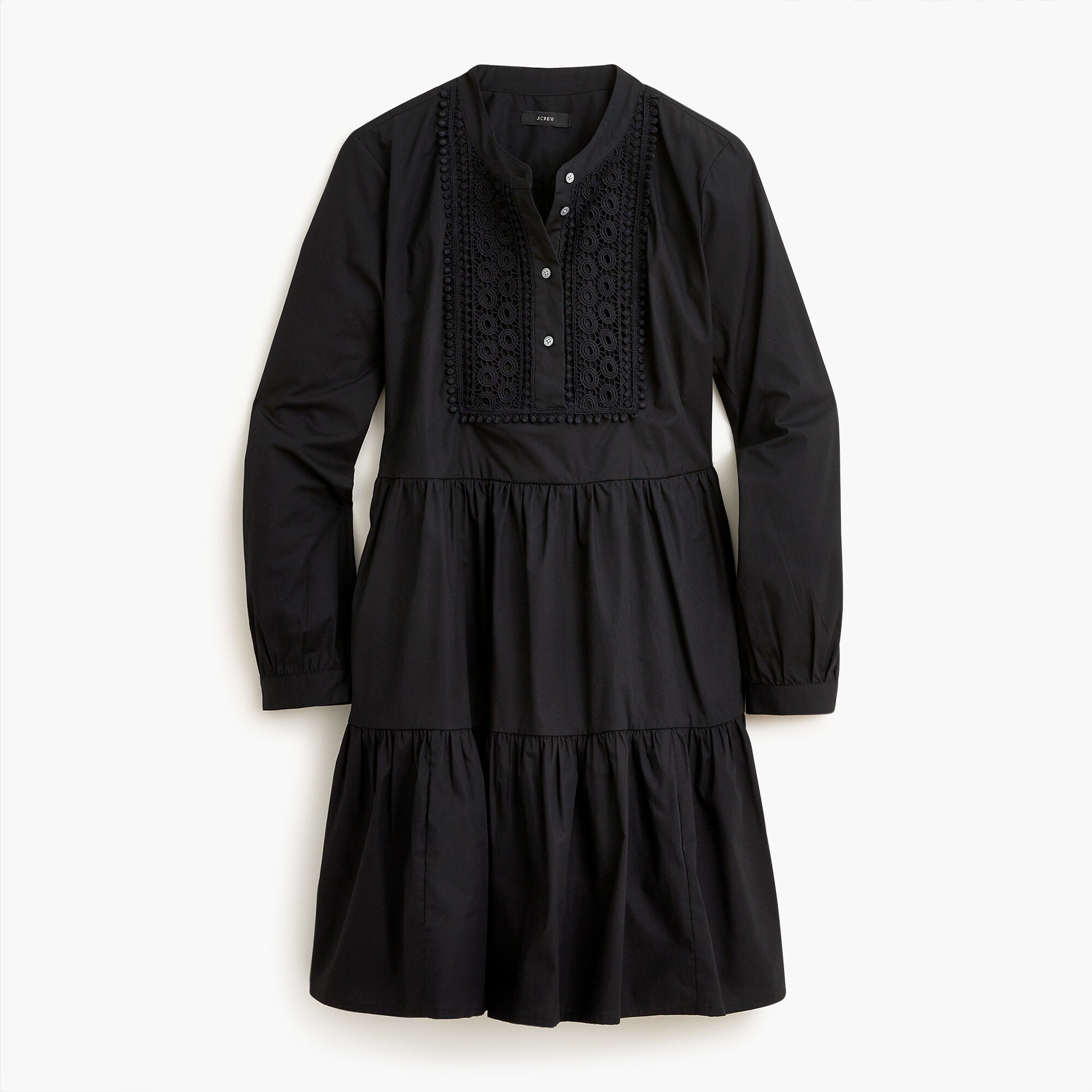 embroidered stretch cotton poplin tiered dress for women