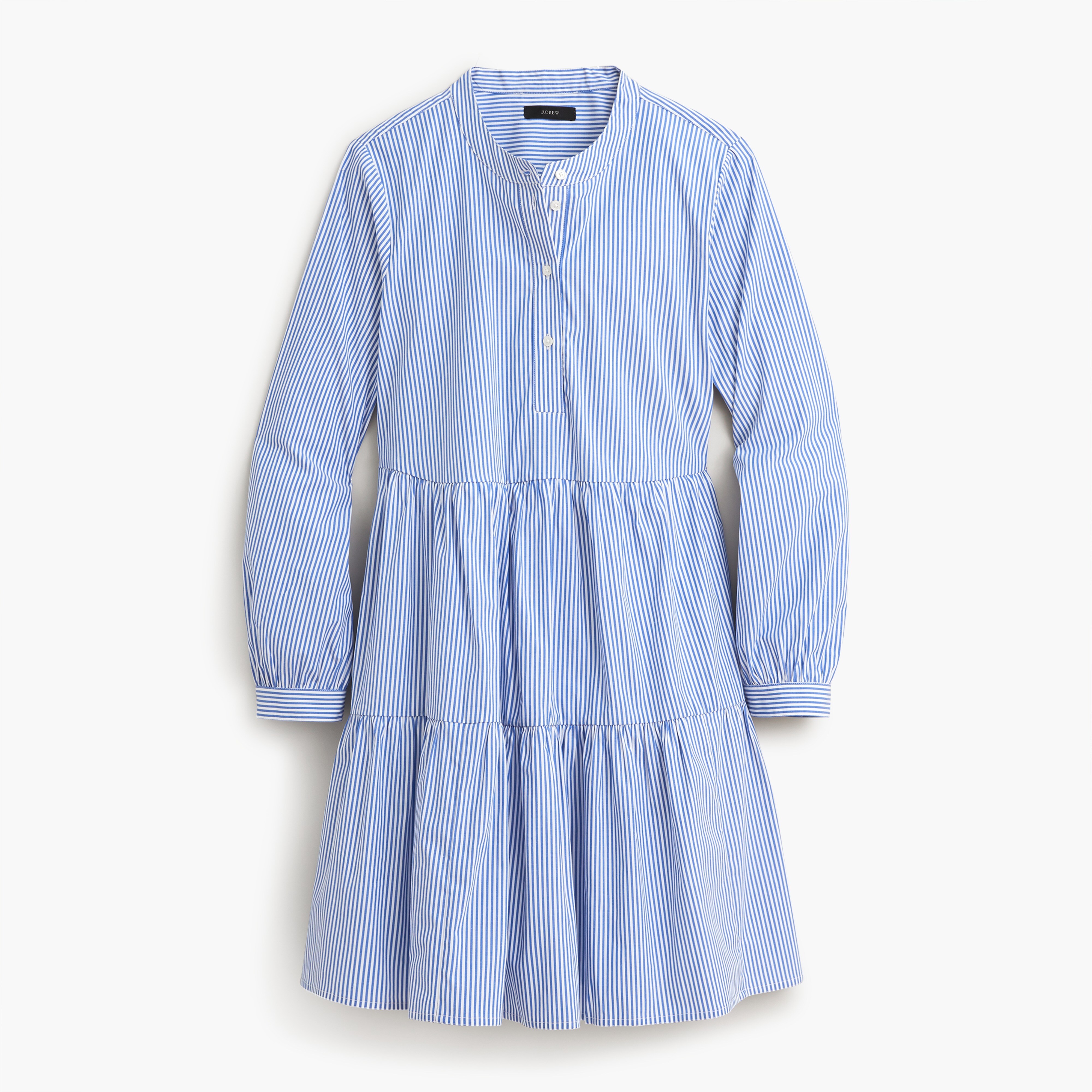 j crew tiered popover dress in striped cotton poplin Tiered popover dress in striped cotton poplin