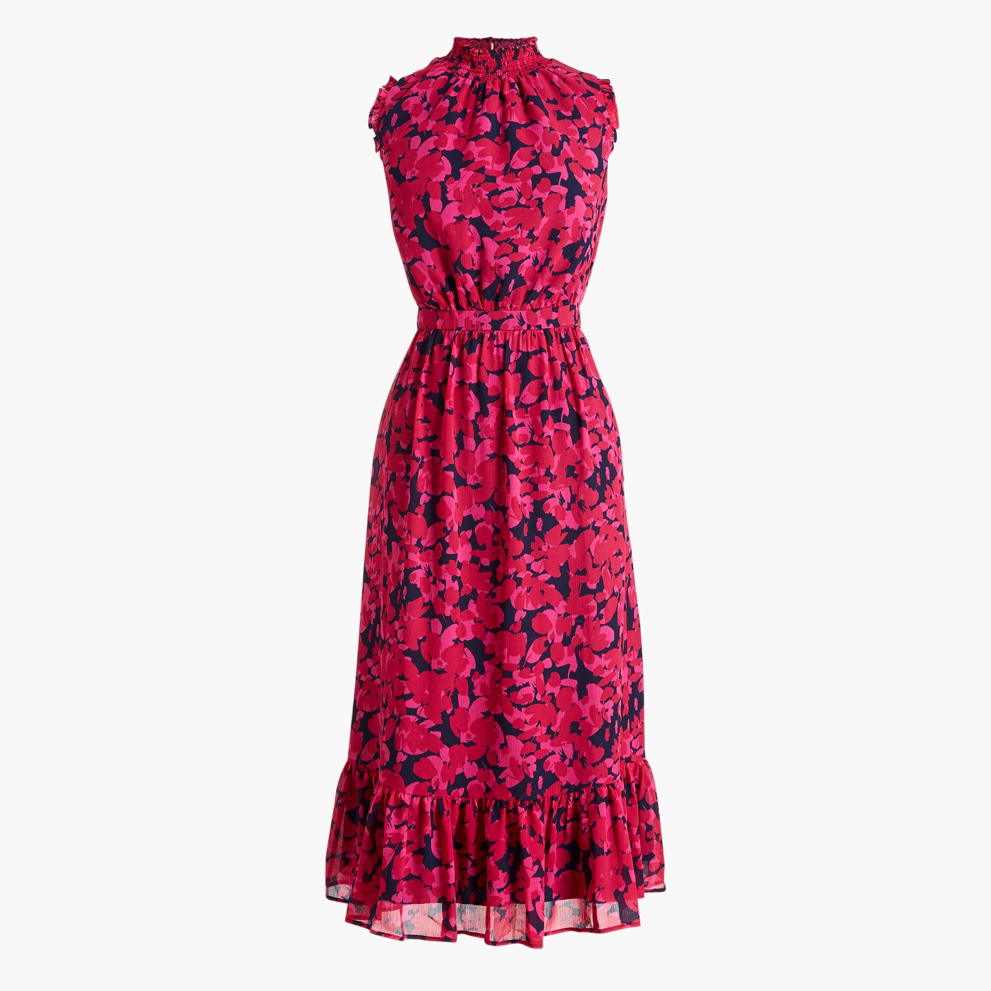 Sleeveless smocked-neck midi dress