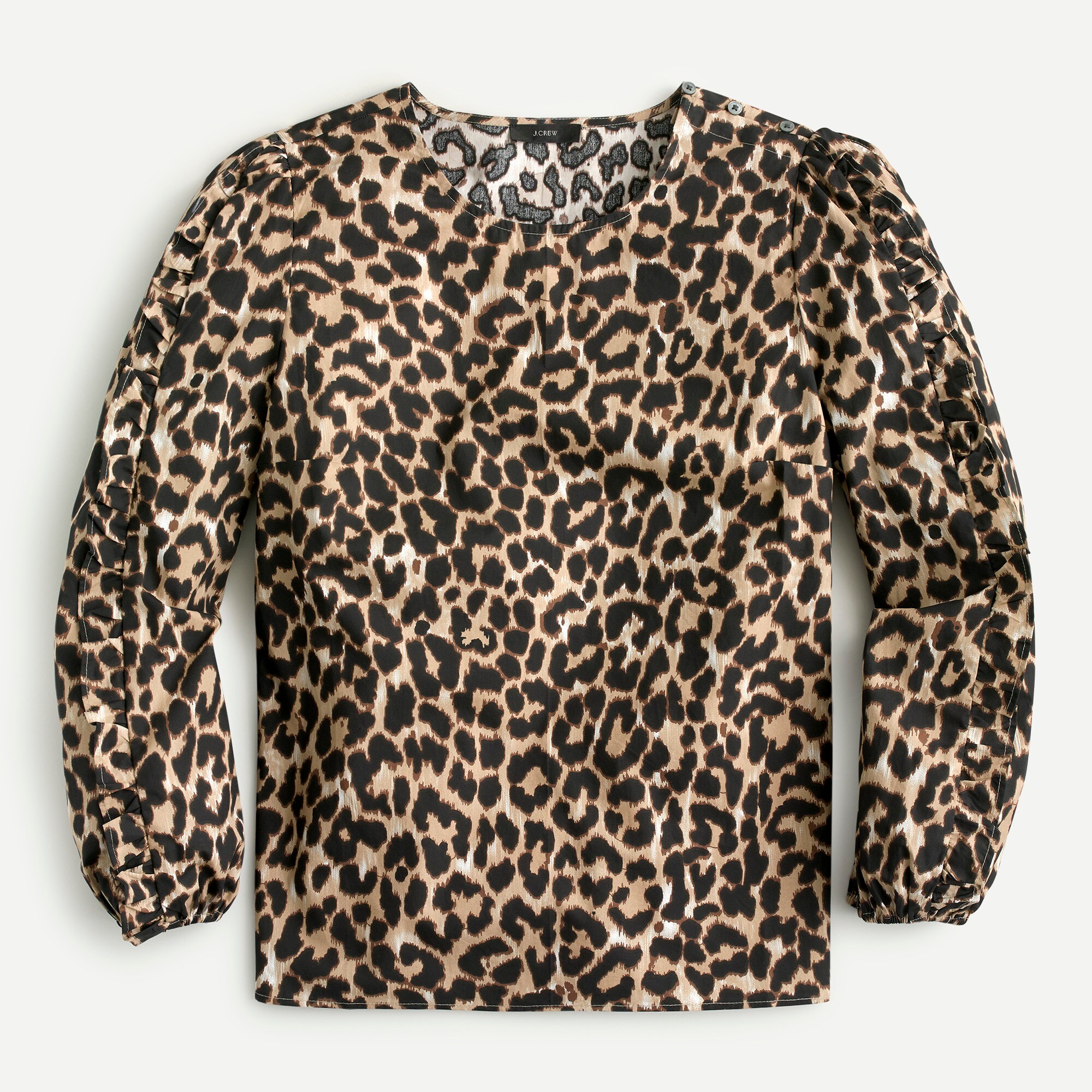 Ruffle-sleeve top in leopard