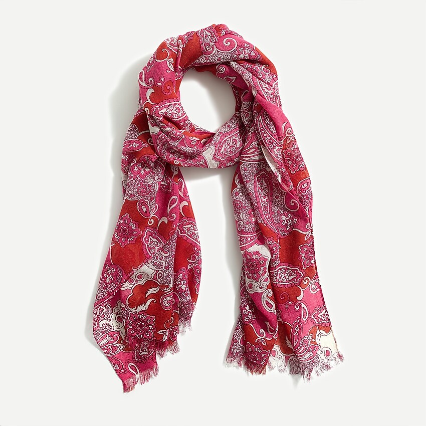 j.crew: lightweight printed  wool scarf for women, right side, view zoomed