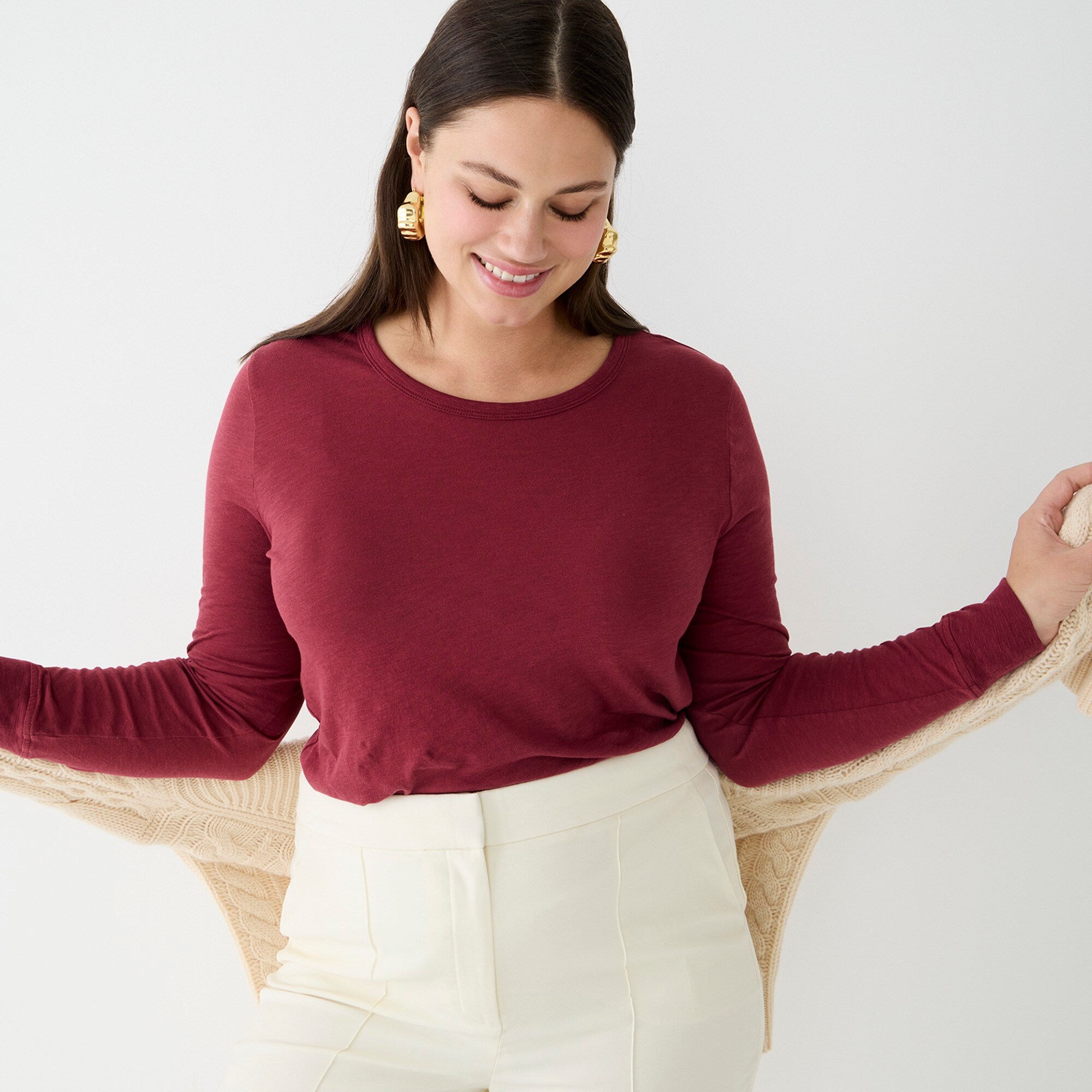 Vintage cotton crewneck long-sleeve T-shirt