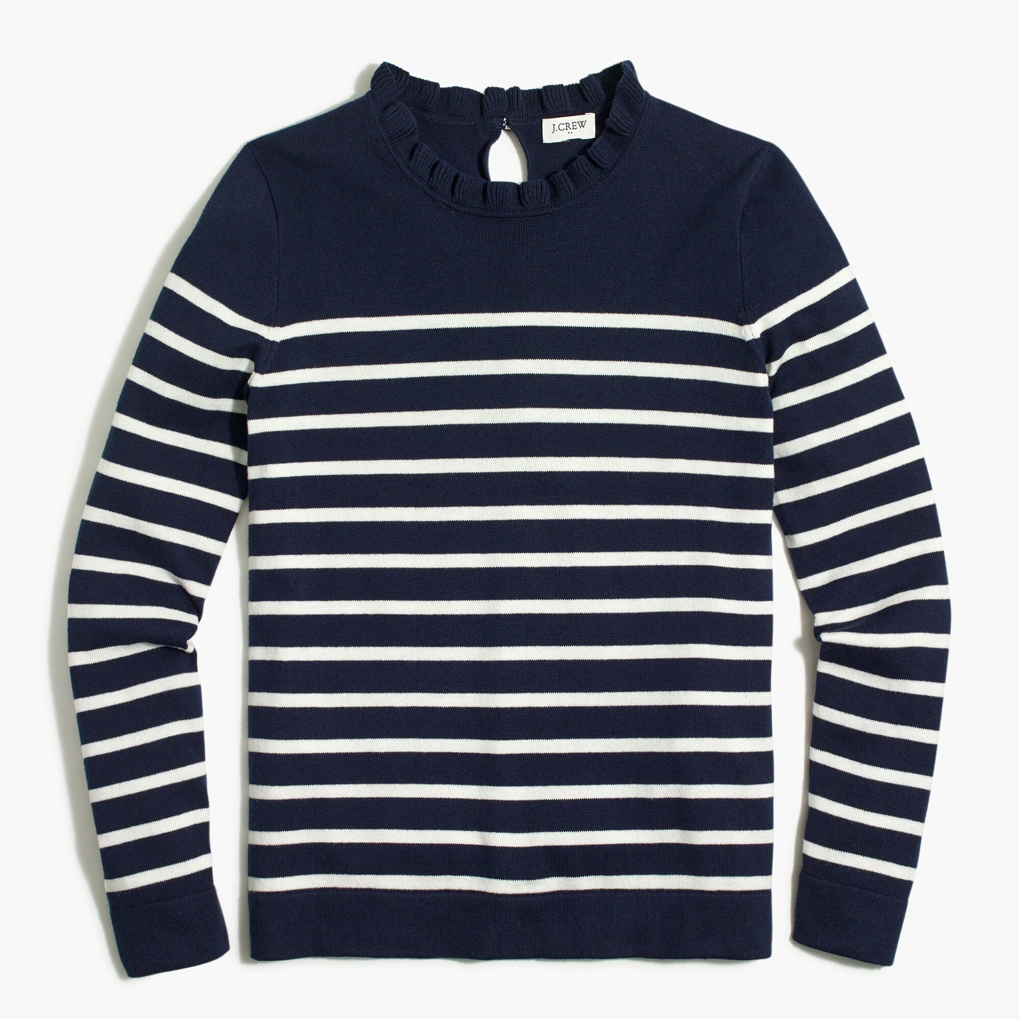 Striped ruffleneck sweater