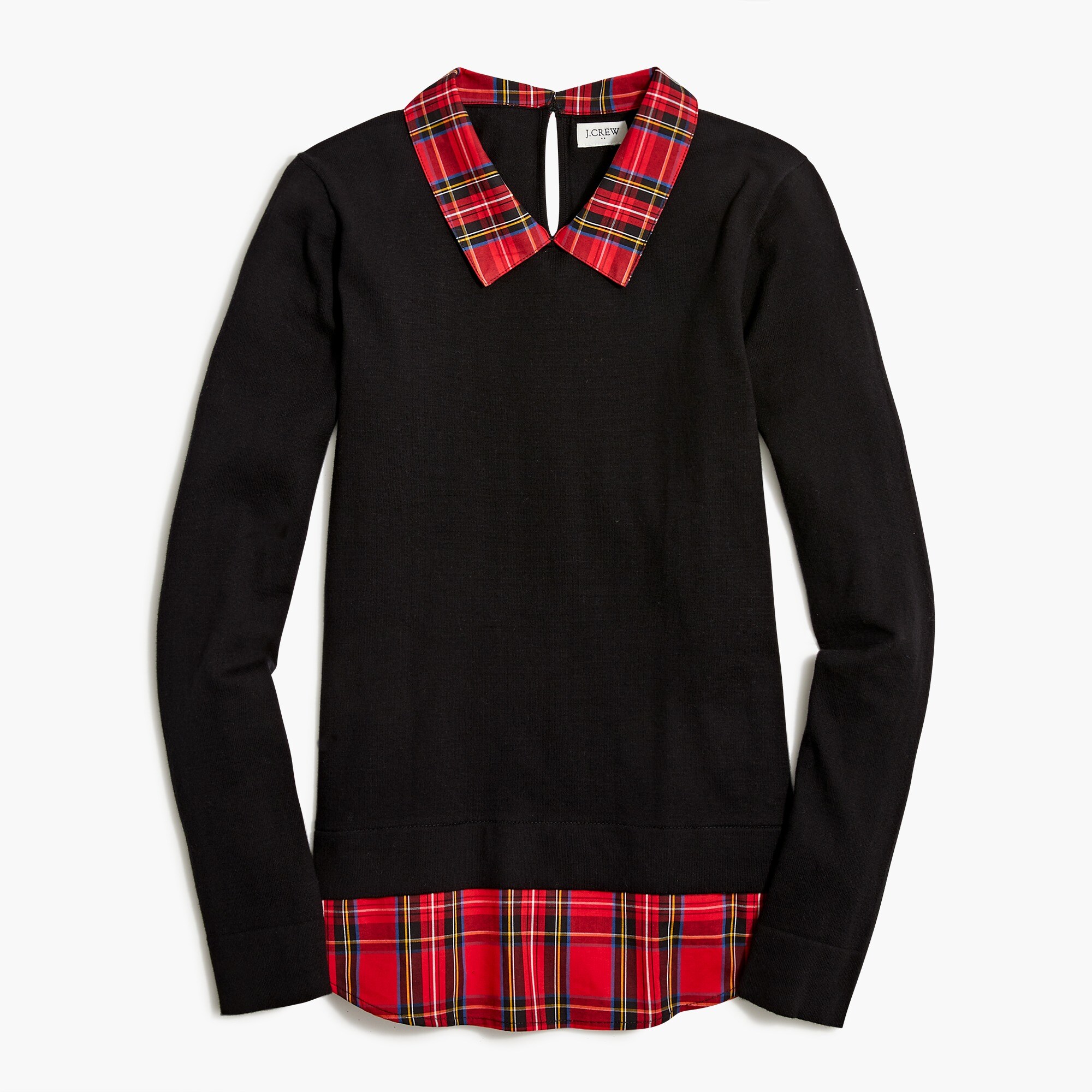Plaid woven-collar sweater