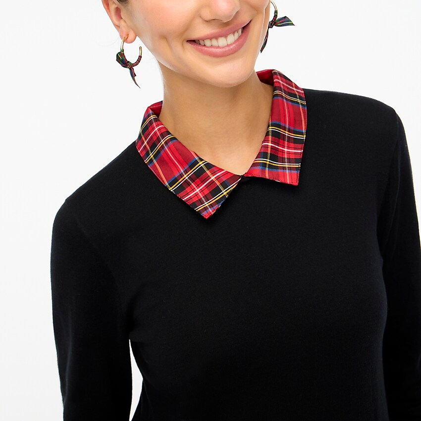 factory: plaid woven-collar sweater for women, right side, view zoomed