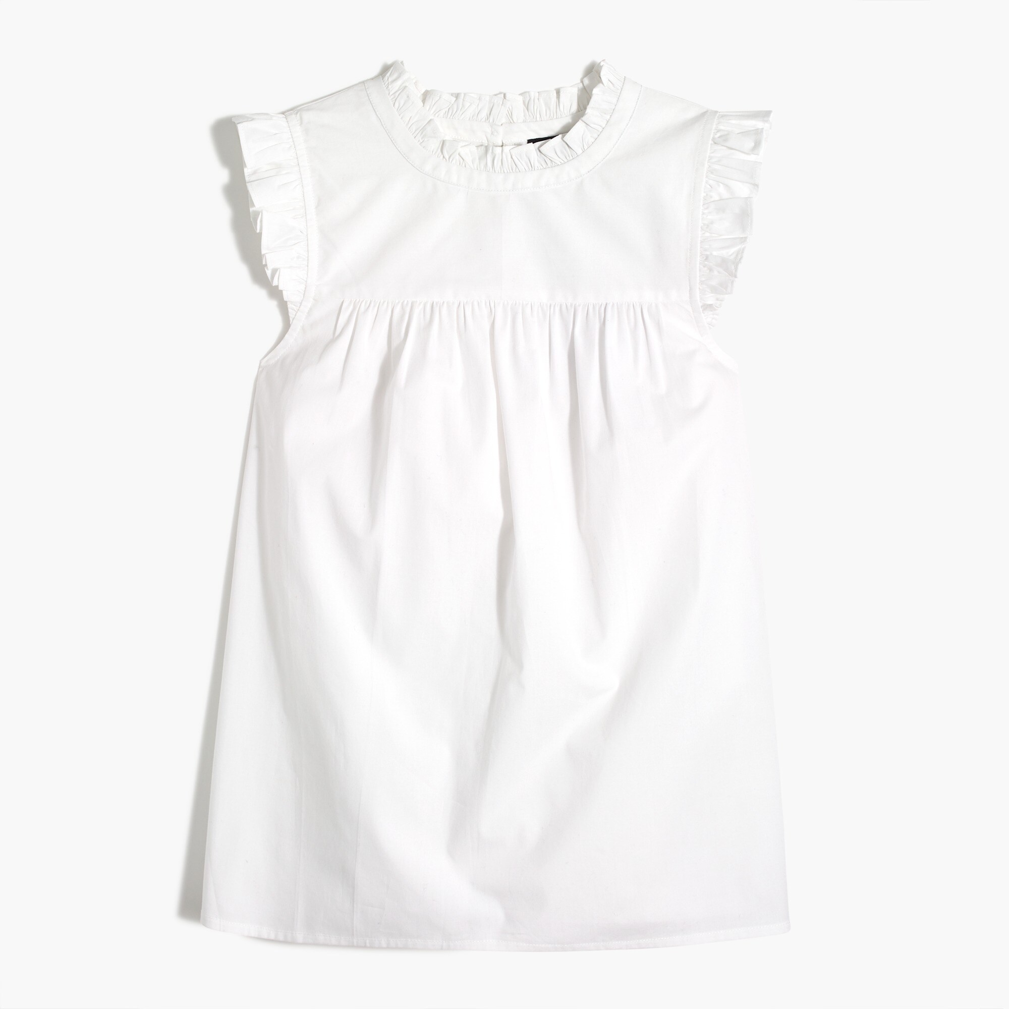 Ruffleneck shirred top in cotton poplin