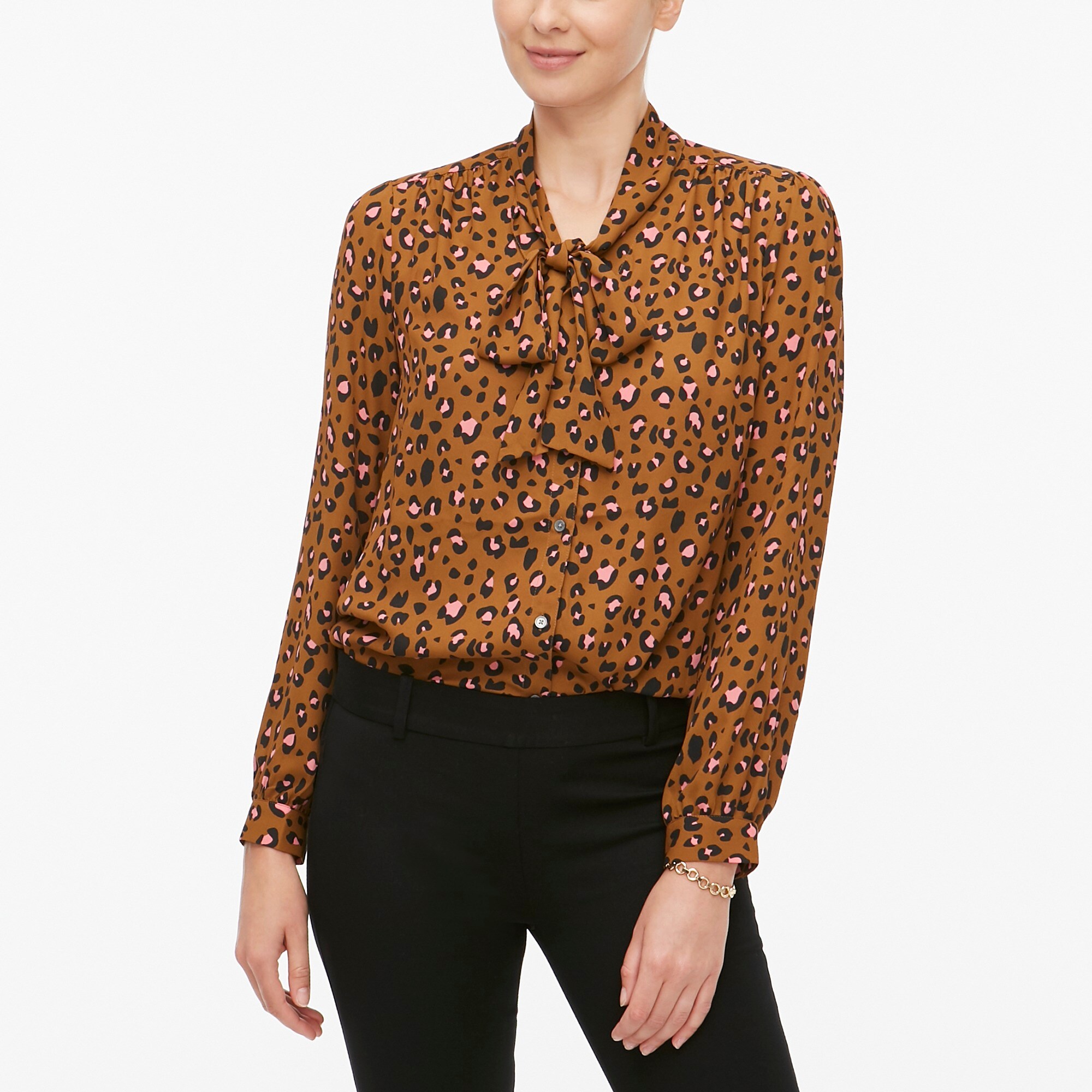 leopard long-sleeve bow top for women