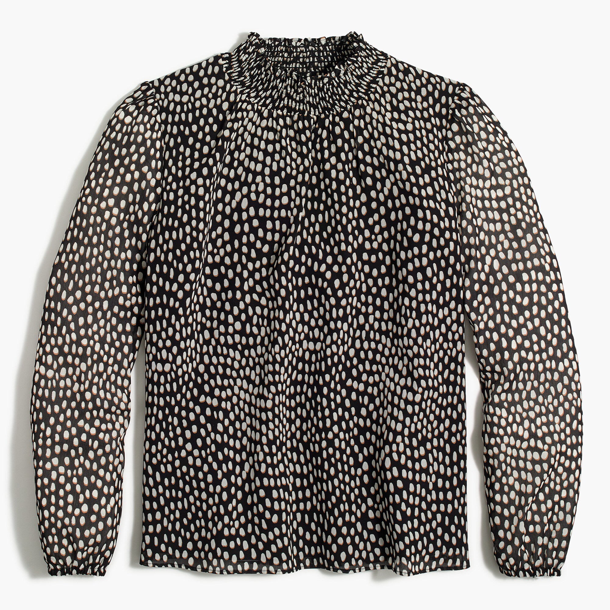 smocked-neck top in oncilla cat print for women