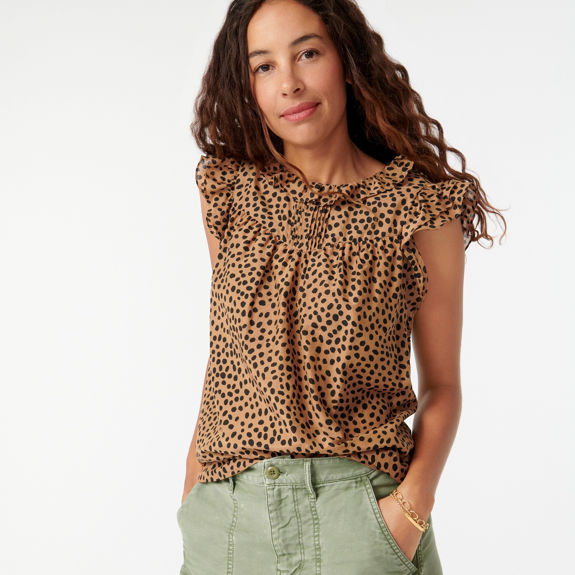 j.crew: flutter-sleeve top in cotton-silk voile for women, right side, view zoomed