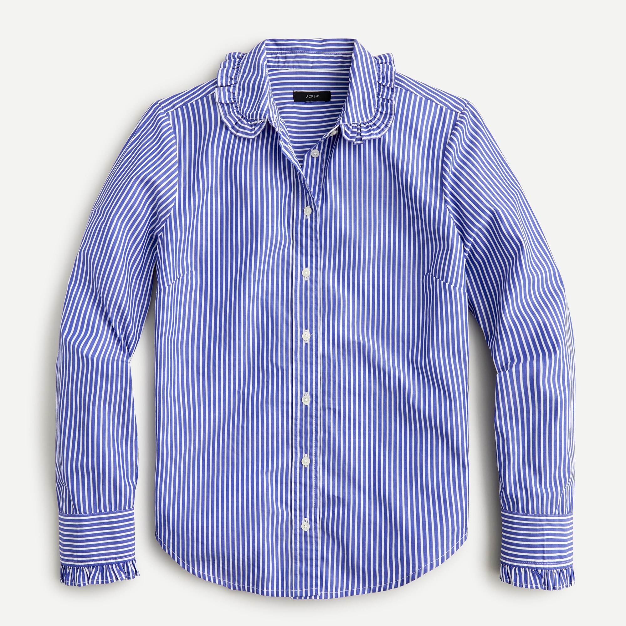 Ruffle-collar cotton poplin shirt in stripe