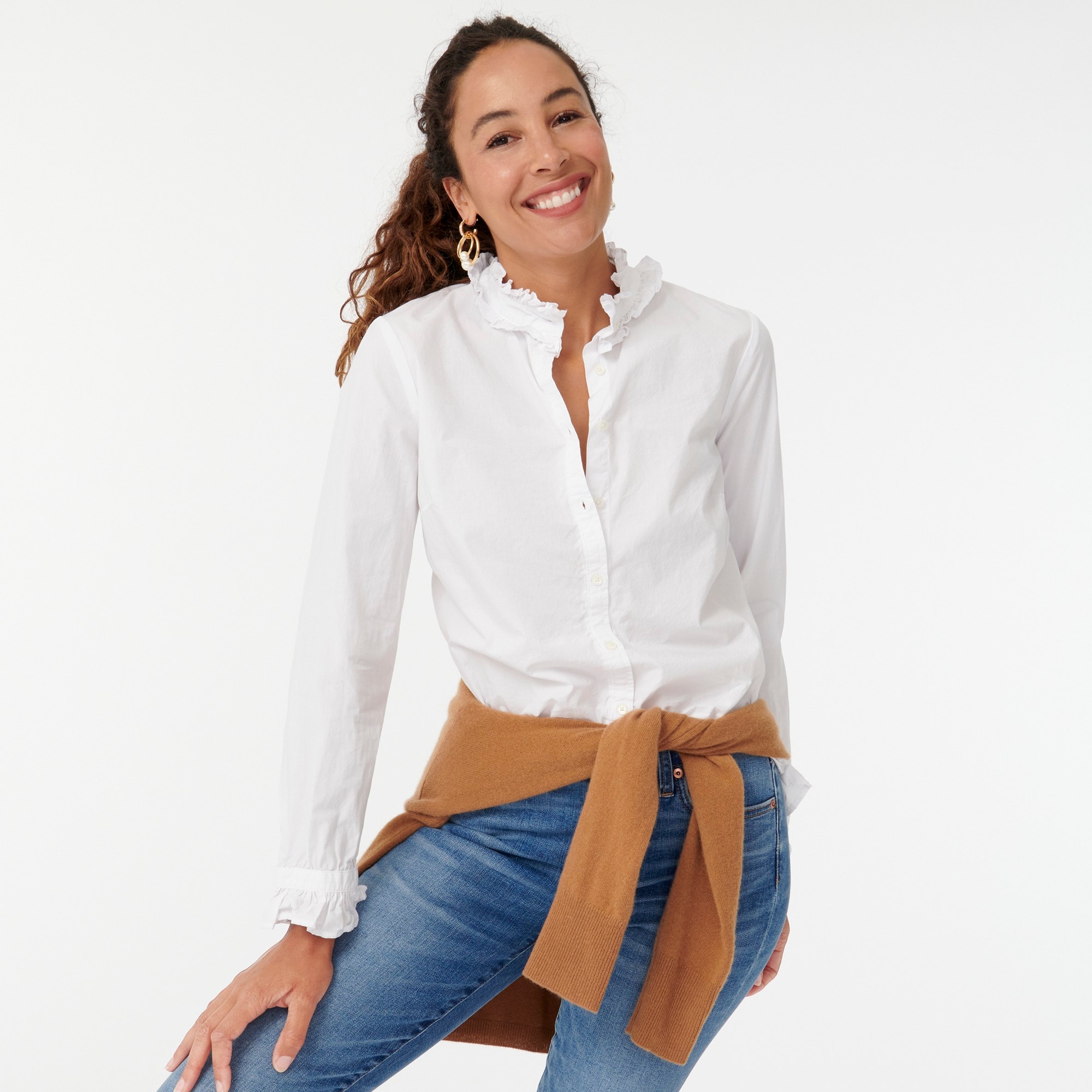 j.crew: classic-fit boy shirt with ruffle collar for women, right side, view zoomed