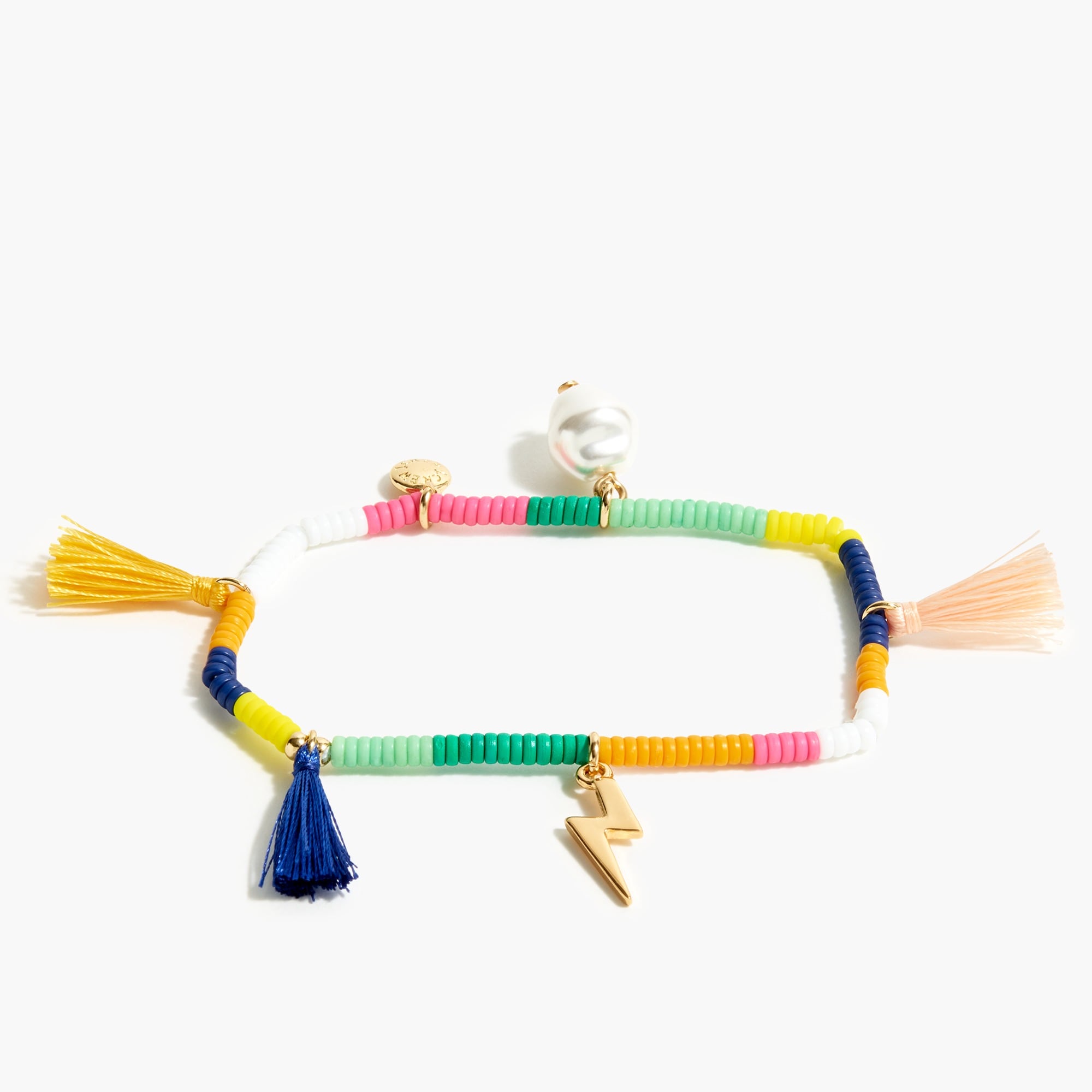 Tassel charms beaded stretch bracelet