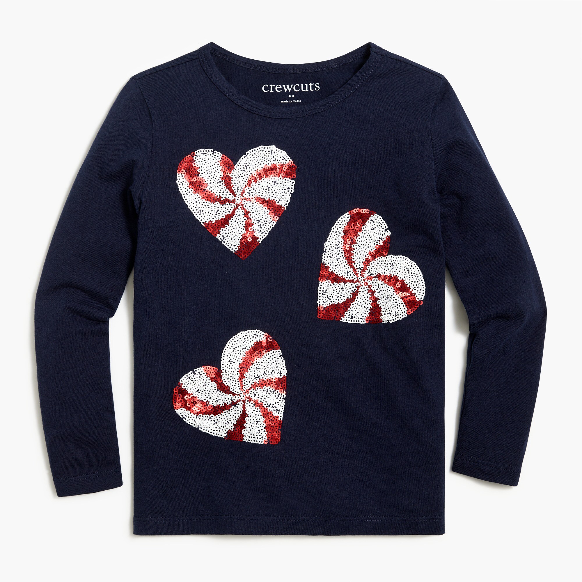 Girls' sparkly candy cane hearts graphic tee