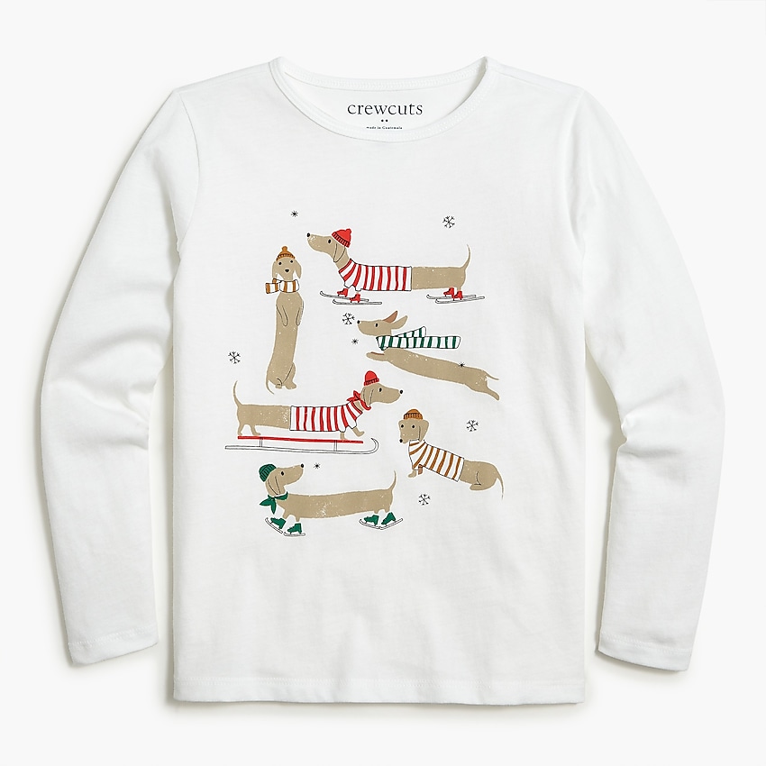 factory: girls' winter dachshunds graphic tee for girls, right side, view zoomed