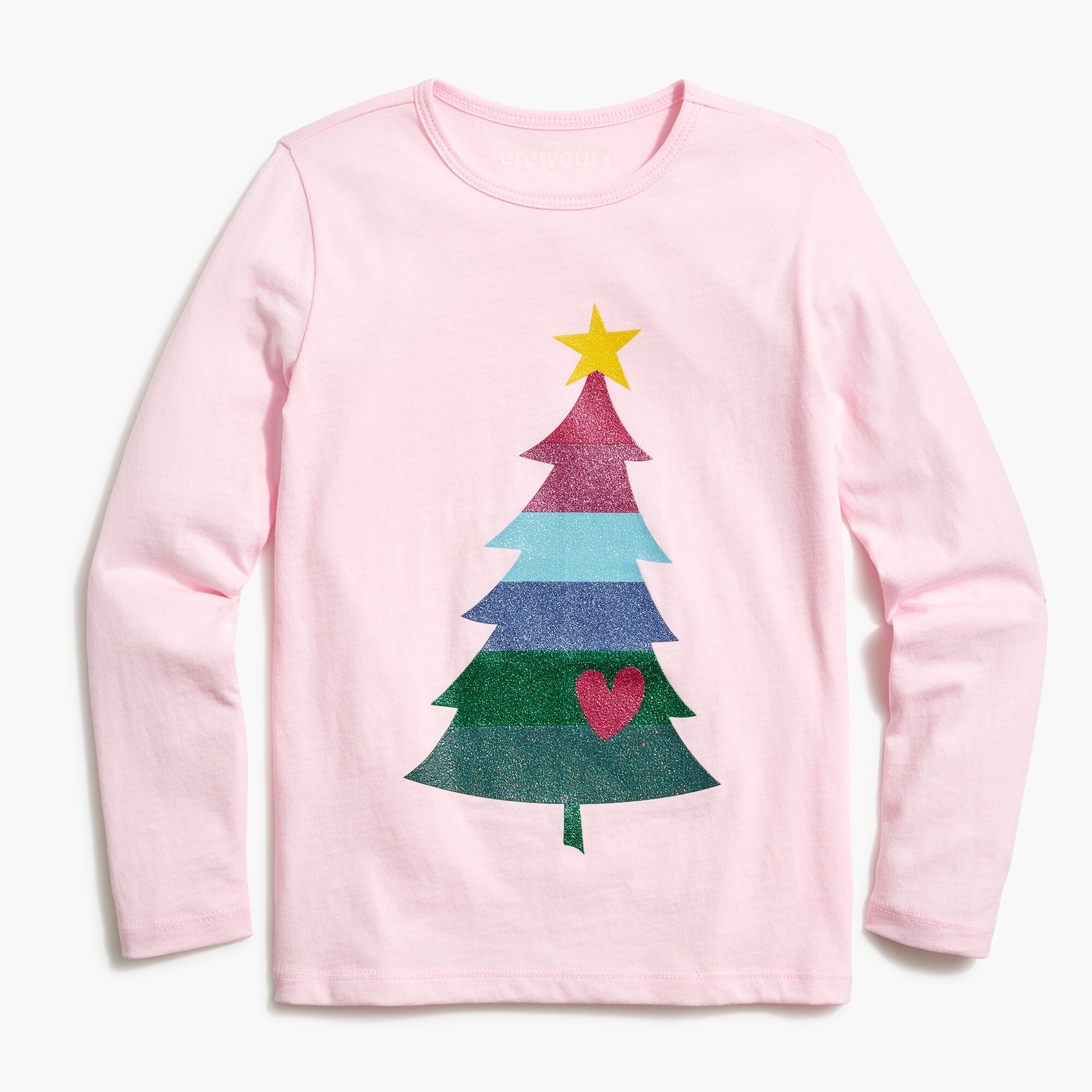 girls' glitter-stripe tree graphic tee for girls