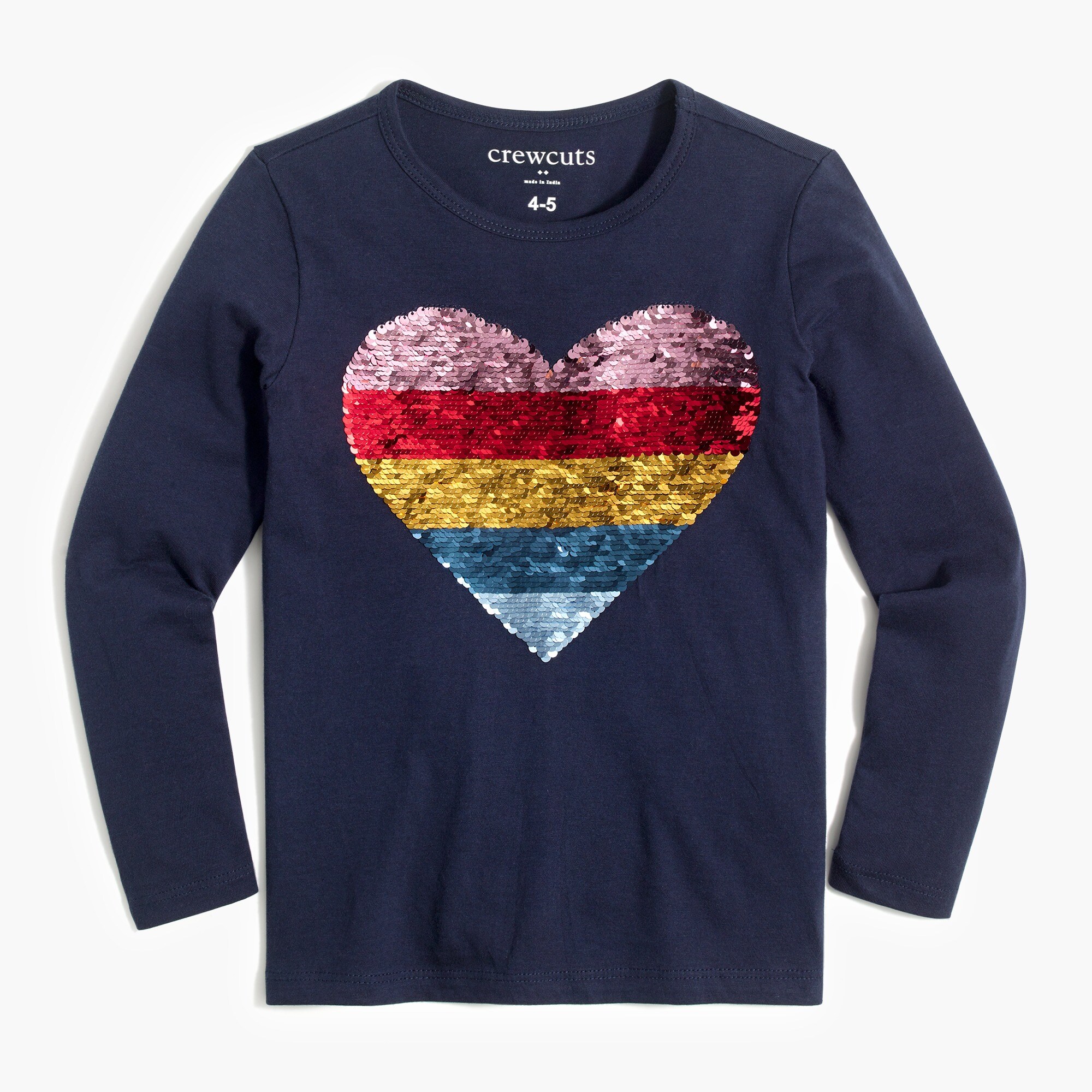 Girls' sequin striped heart graphic tee