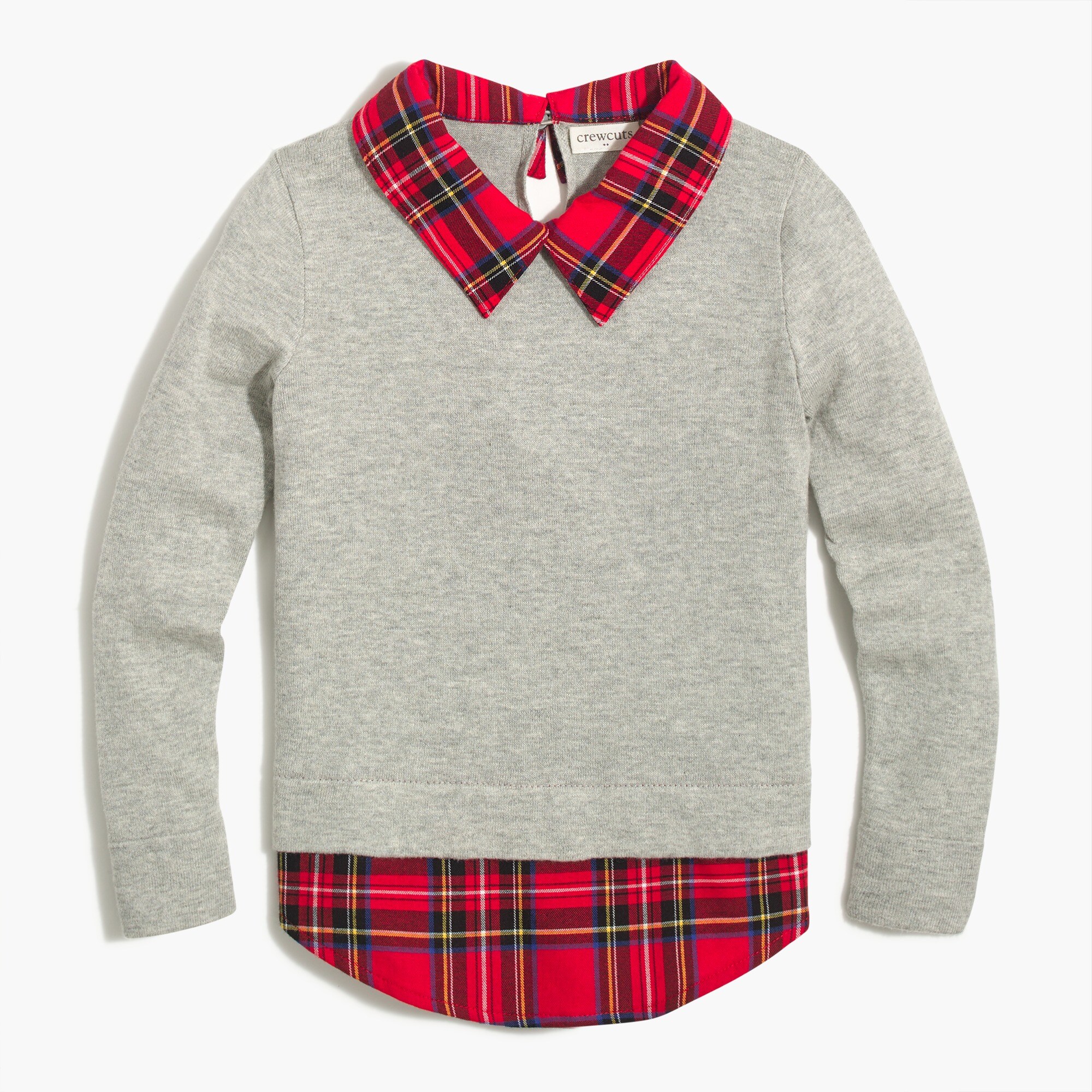 Girls' tartan shirttail-hem sweater