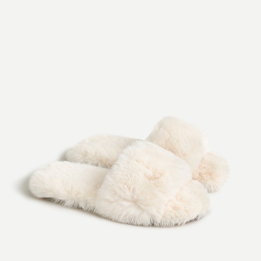 j.crew: fuzzy slide slippers for women, right side, view zoomed