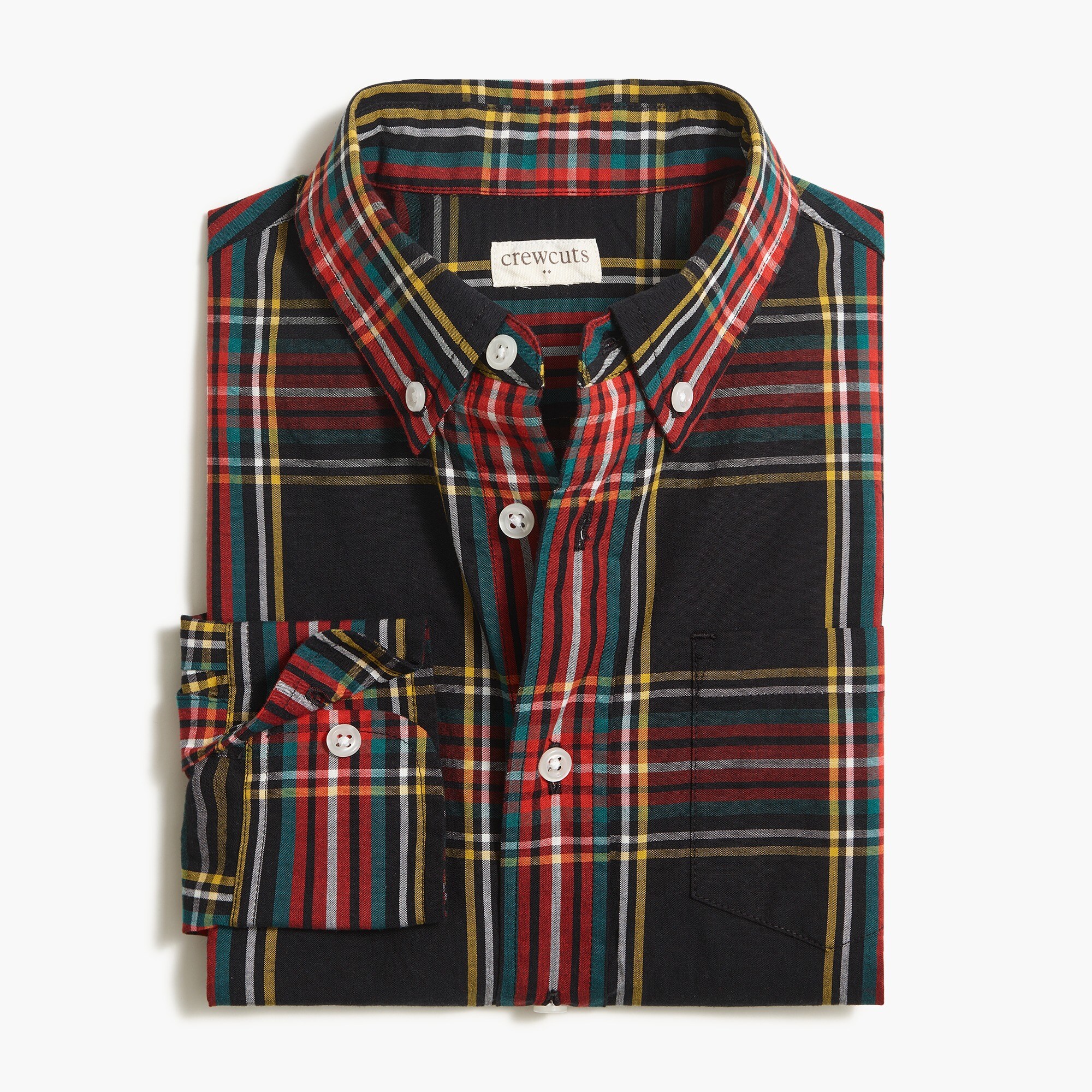 Boys' long-sleeve flex casual shirt in Stewart plaid