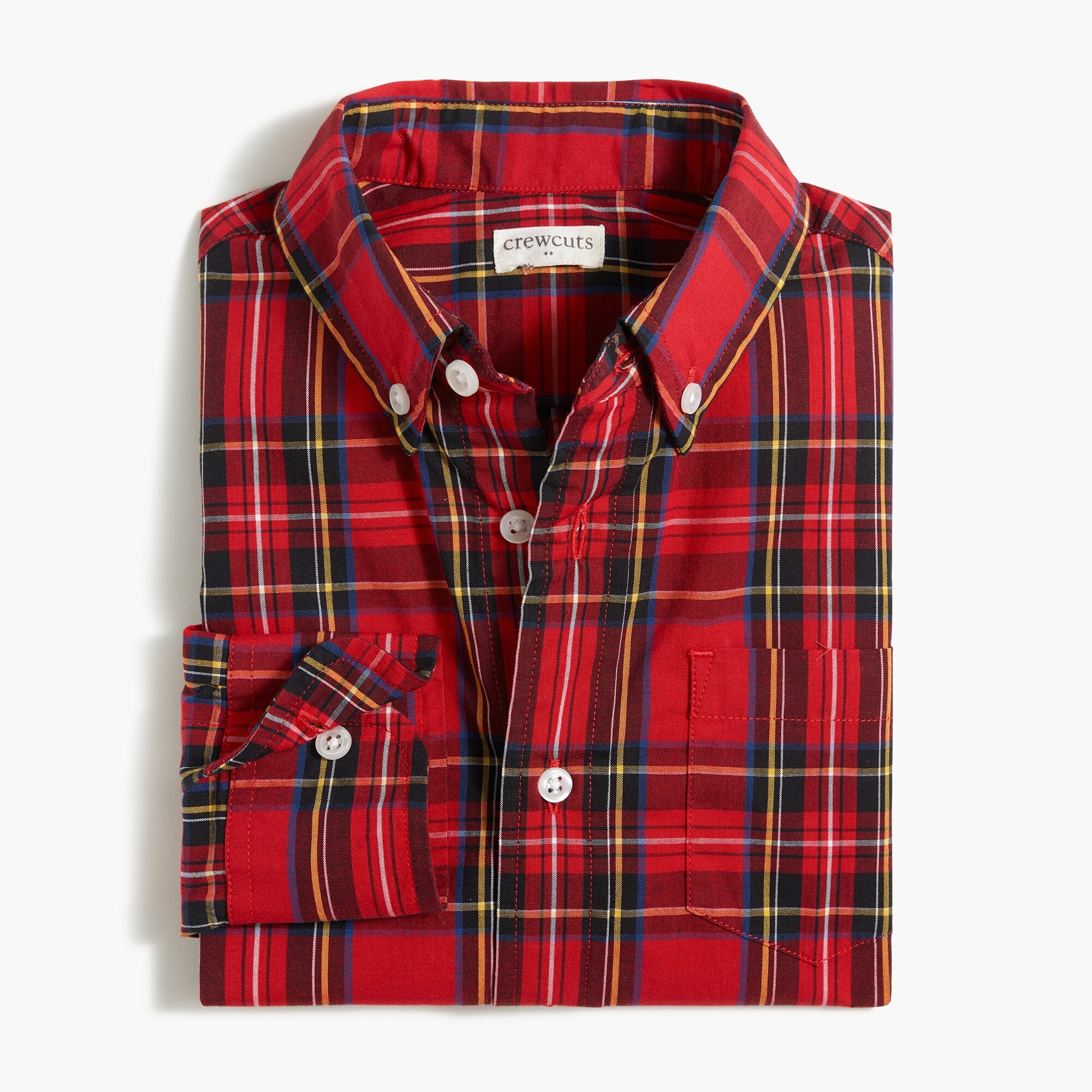 Boys' long-sleeve flex casual shirt in red plaid