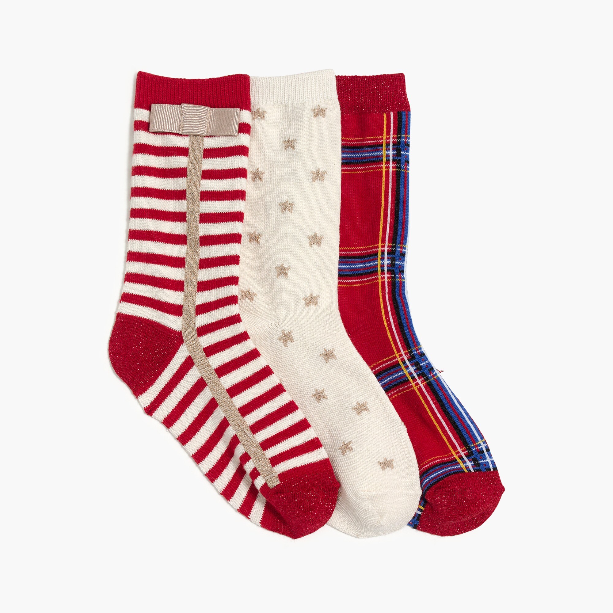 glitter holiday tartan socks three-pack for girls