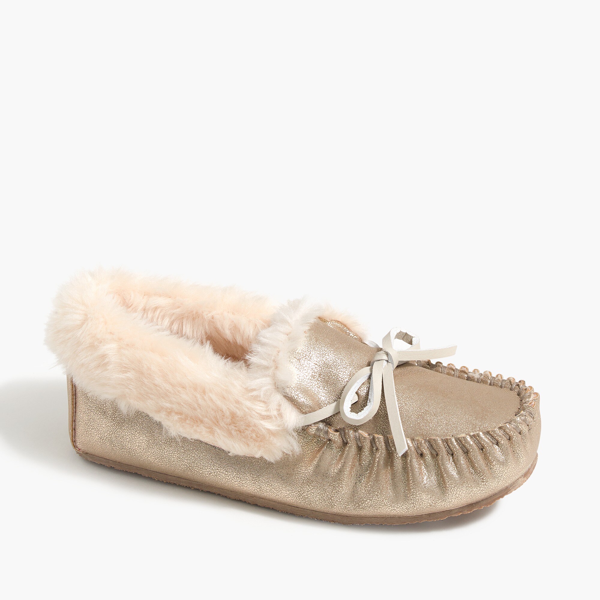 Girls' metallic moccasin slippers