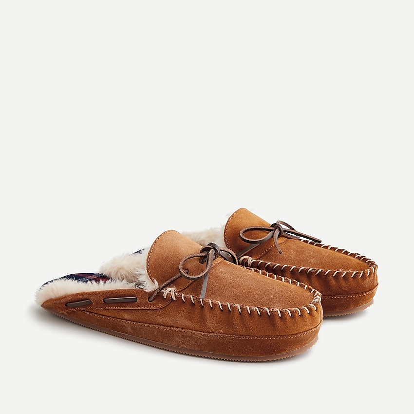 j.crew: suede faux-shearling scuff slippers for men, right side, view zoomed