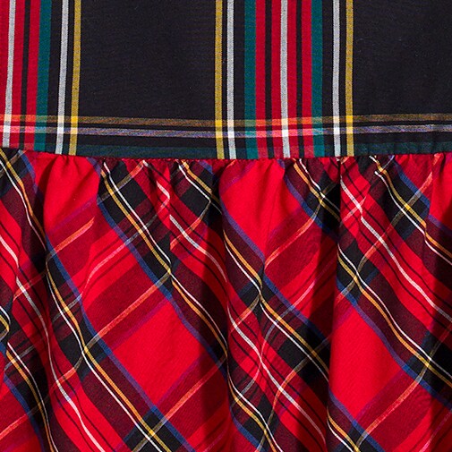 Girls' bow-back mixed Stewart plaid dress STEWART TARTAN BLACK RE girls' bow-back mixed stewart plaid dress for girls