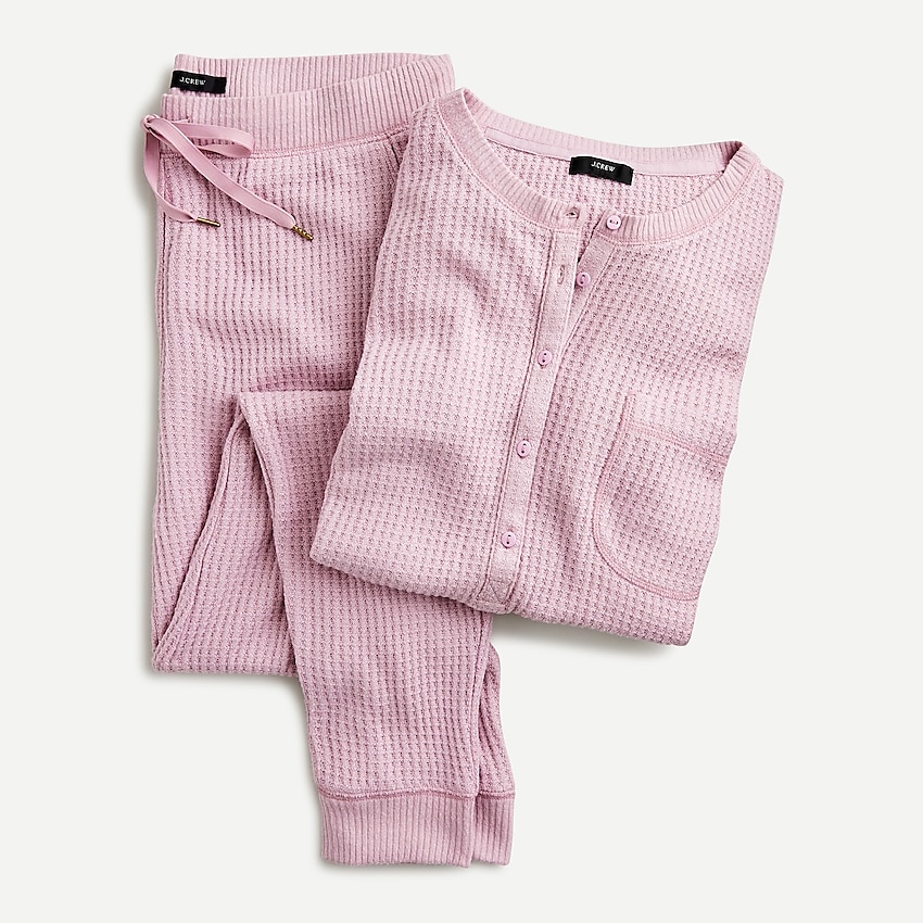 j.crew: supercozy waffle henley pajama set for women, right side, view zoomed