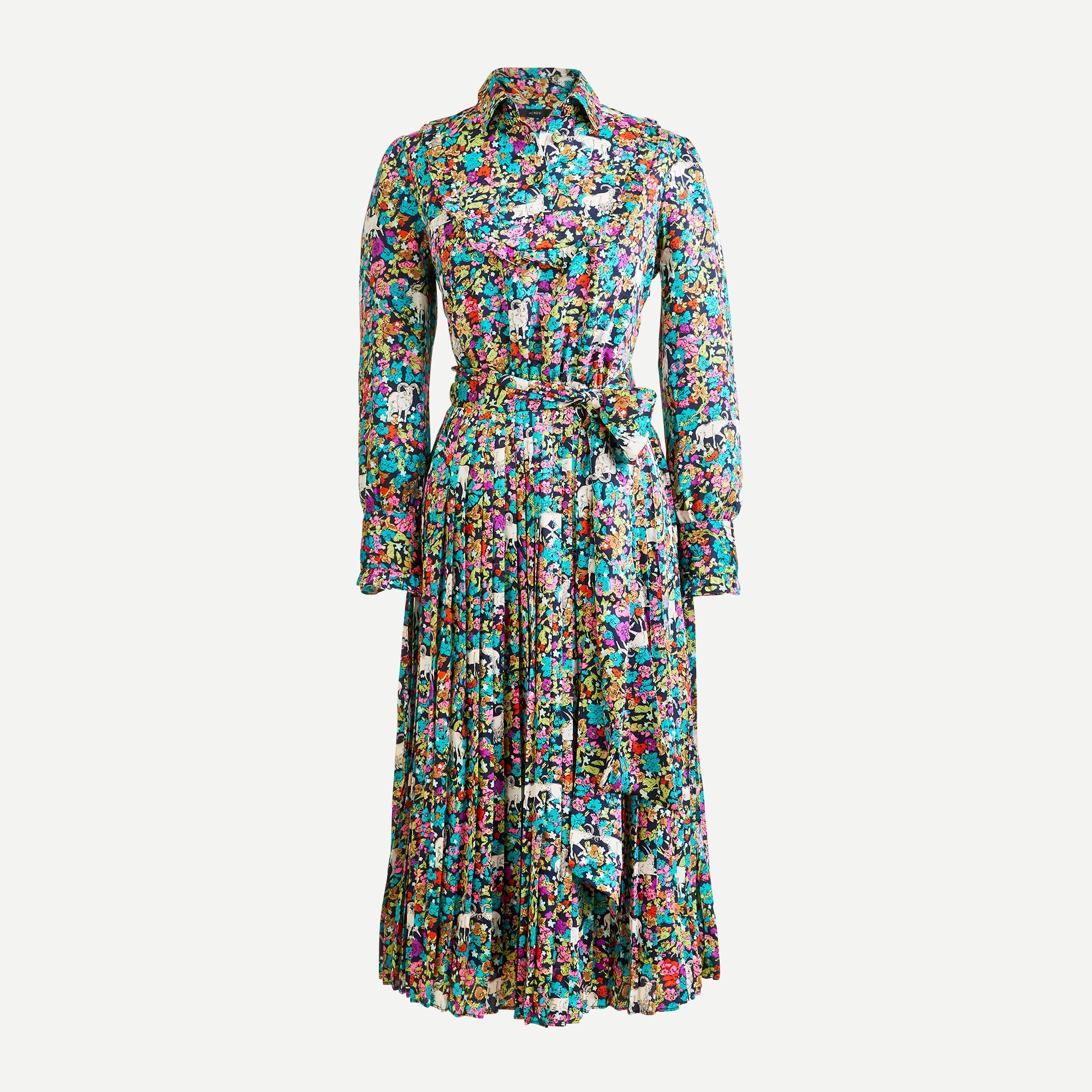 J.Crew: Pleated Midi Dress In Grazing Goats Print For Women