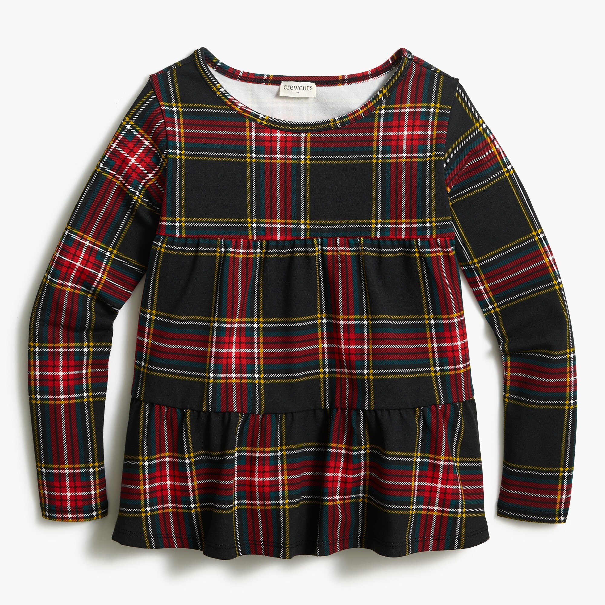 Girls' tartan knit tiered top