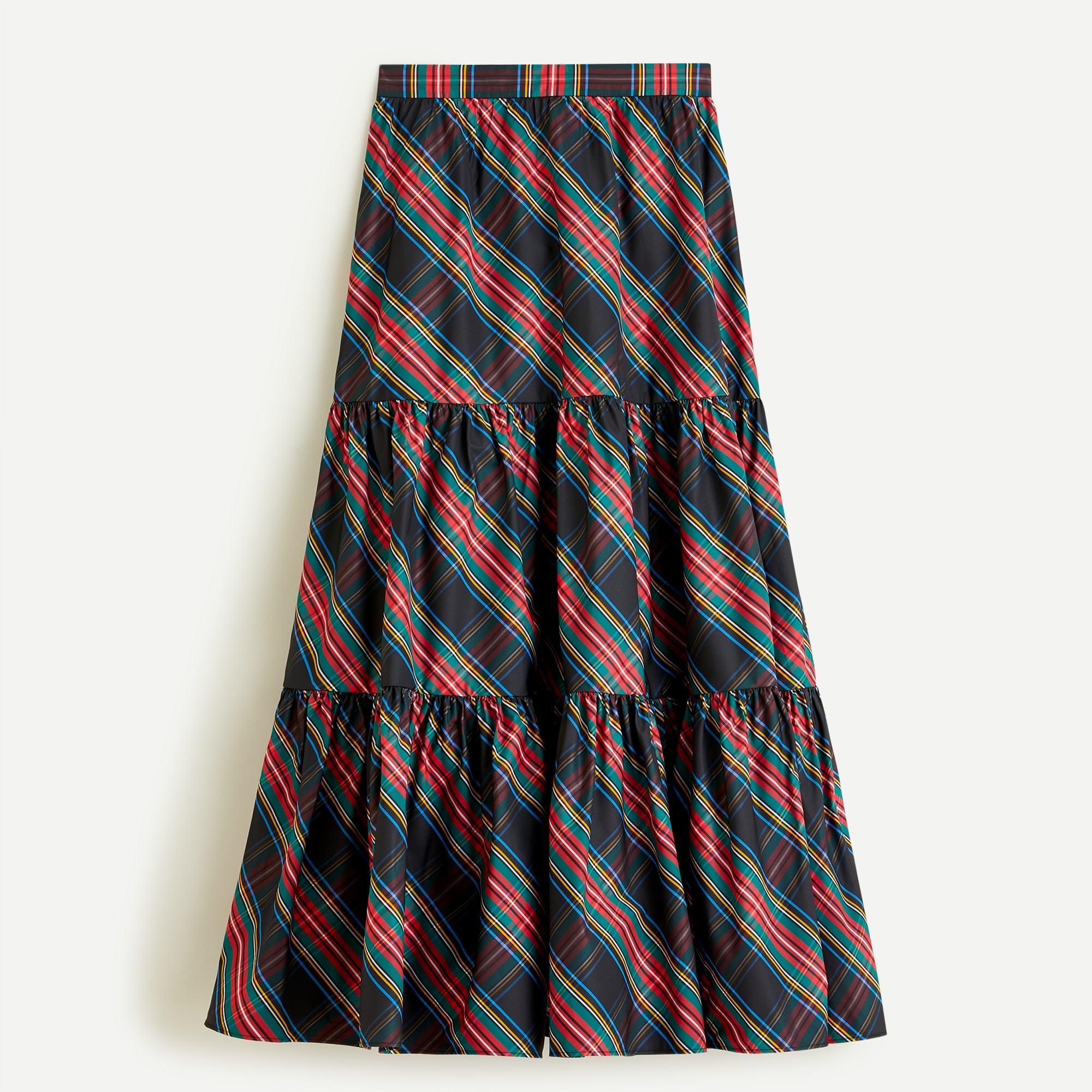 J.Crew Tiered Maxi Skirt In Black Stewart Tartan Taffeta For Women