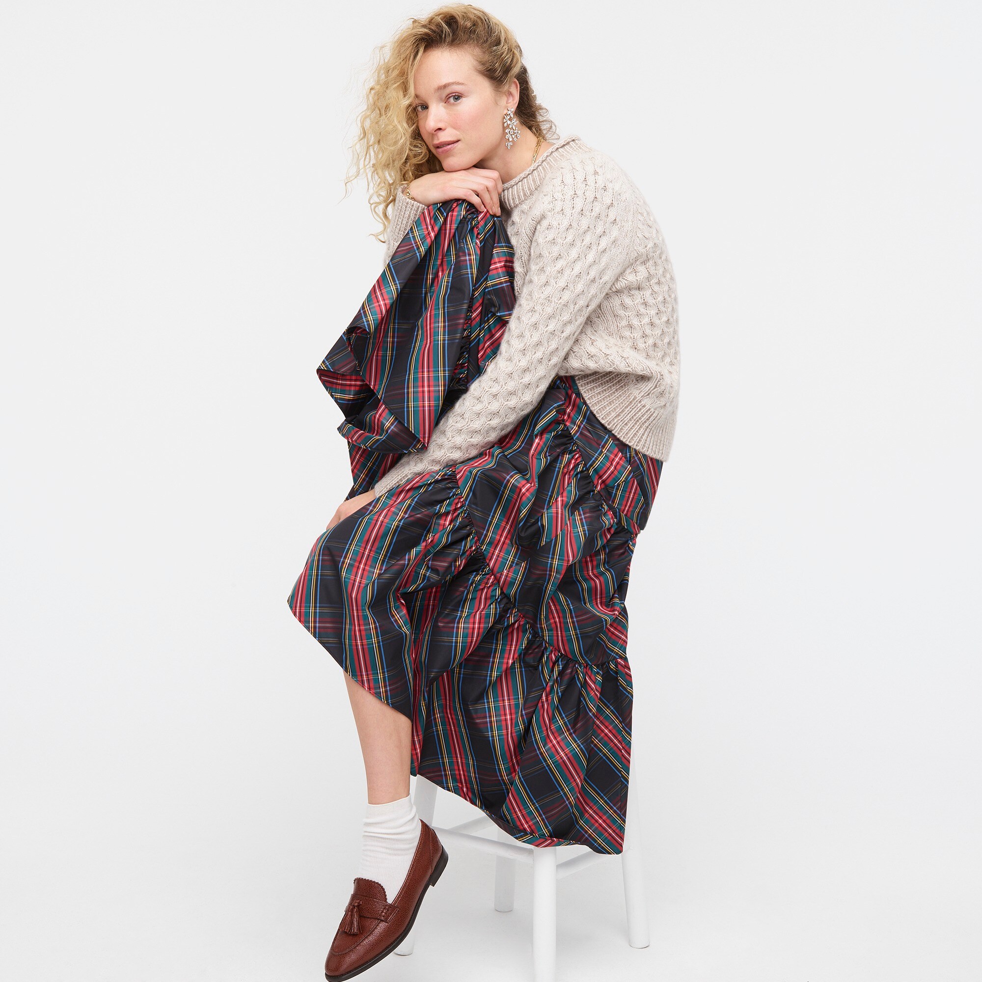 j crew tartan plaid maxi skirt